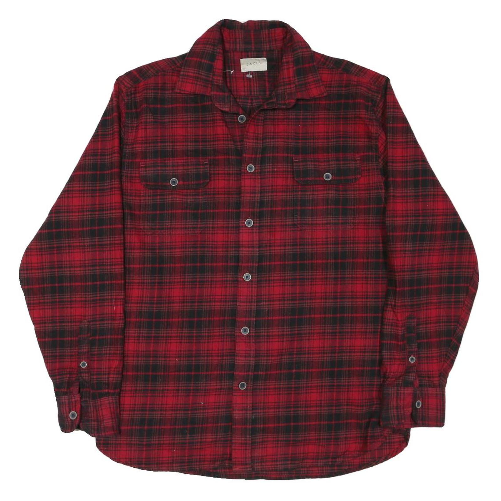 JACHS Mens Red & Black Plaid Shirt L Cotton Blend Long Sleeve Button Closure Refurbished - N/A refurbished available on Cerqular