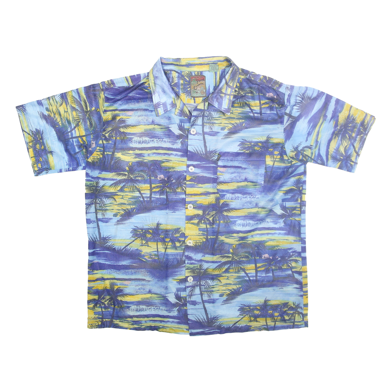 PINEAPPLE CONNECTION Mens Blue & Yellow Tropical Print Shirt L Short Sleeve Refurbished - N/A refurbished available on Cerqular