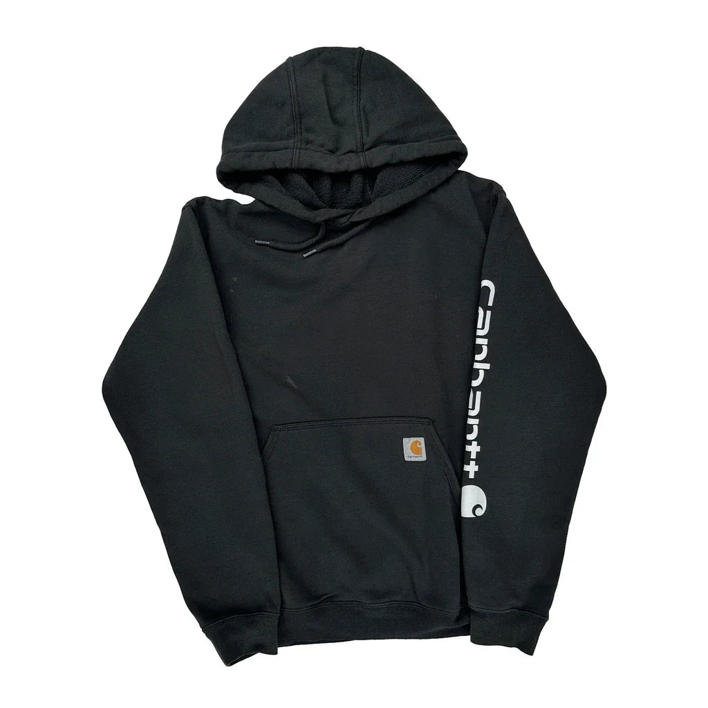 Carhartt Hoodie - Small Black Cotton Refurbished - Thrifted (note: this is a term often used to describe second- refurbished available on Cerqular