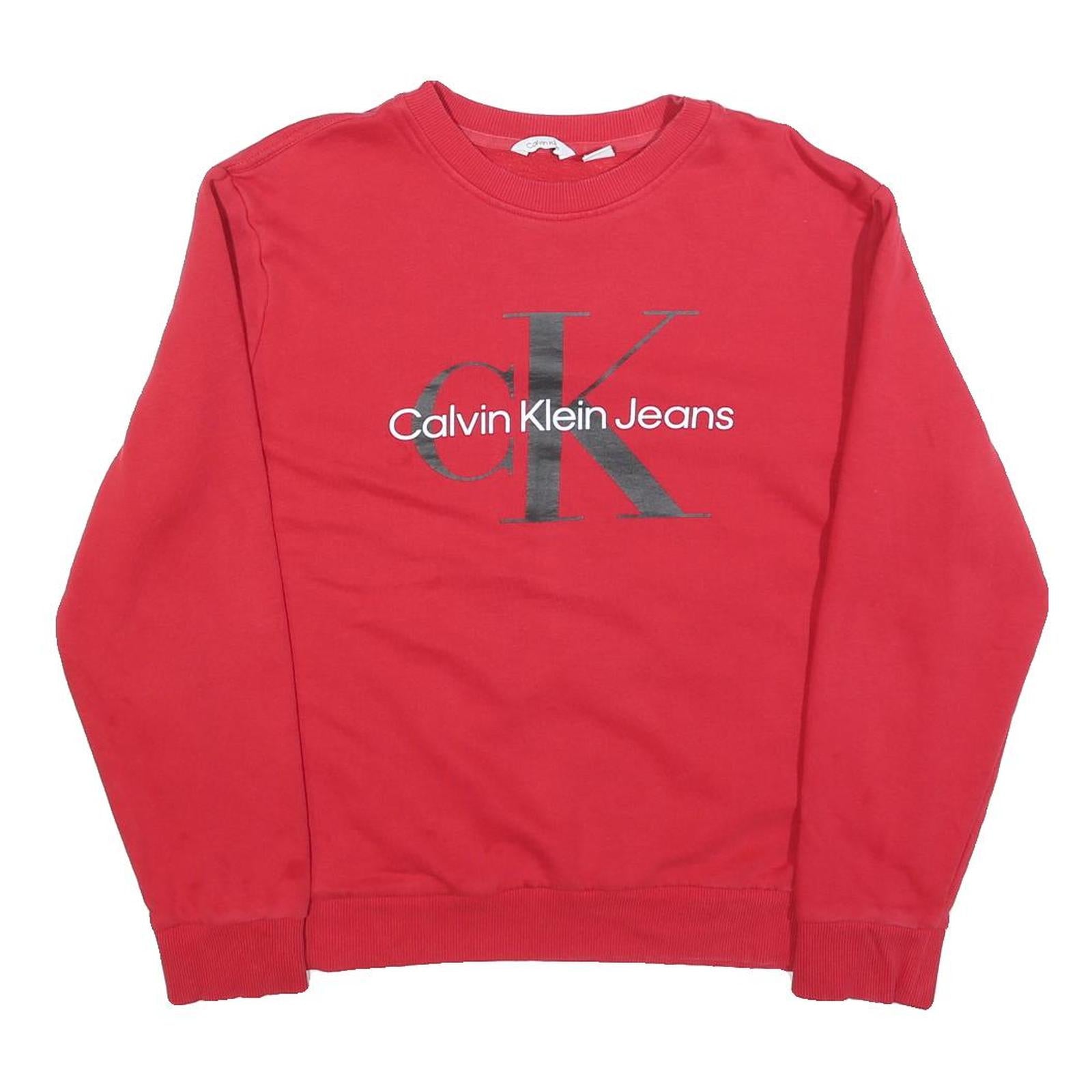 CALVIN KLEIN JEANS Womens Red Crew Neck M Logo Sweatshirt Cotton Blend Refurbished - N/A refurbished available on Cerqular