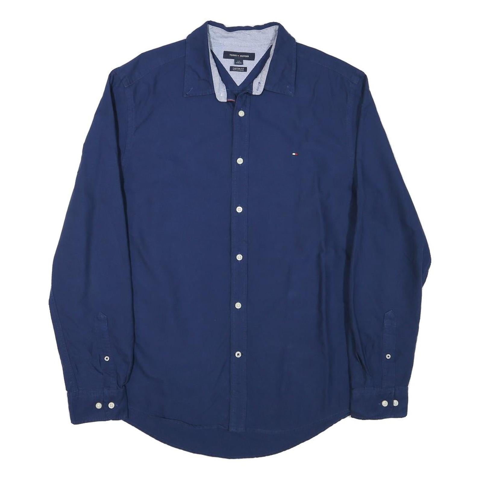 TOMMY HILFIGER Mens Blue Long Sleeve Shirt L Classic Cotton Blend Casual Refurbished - N/A refurbished available on Cerqular