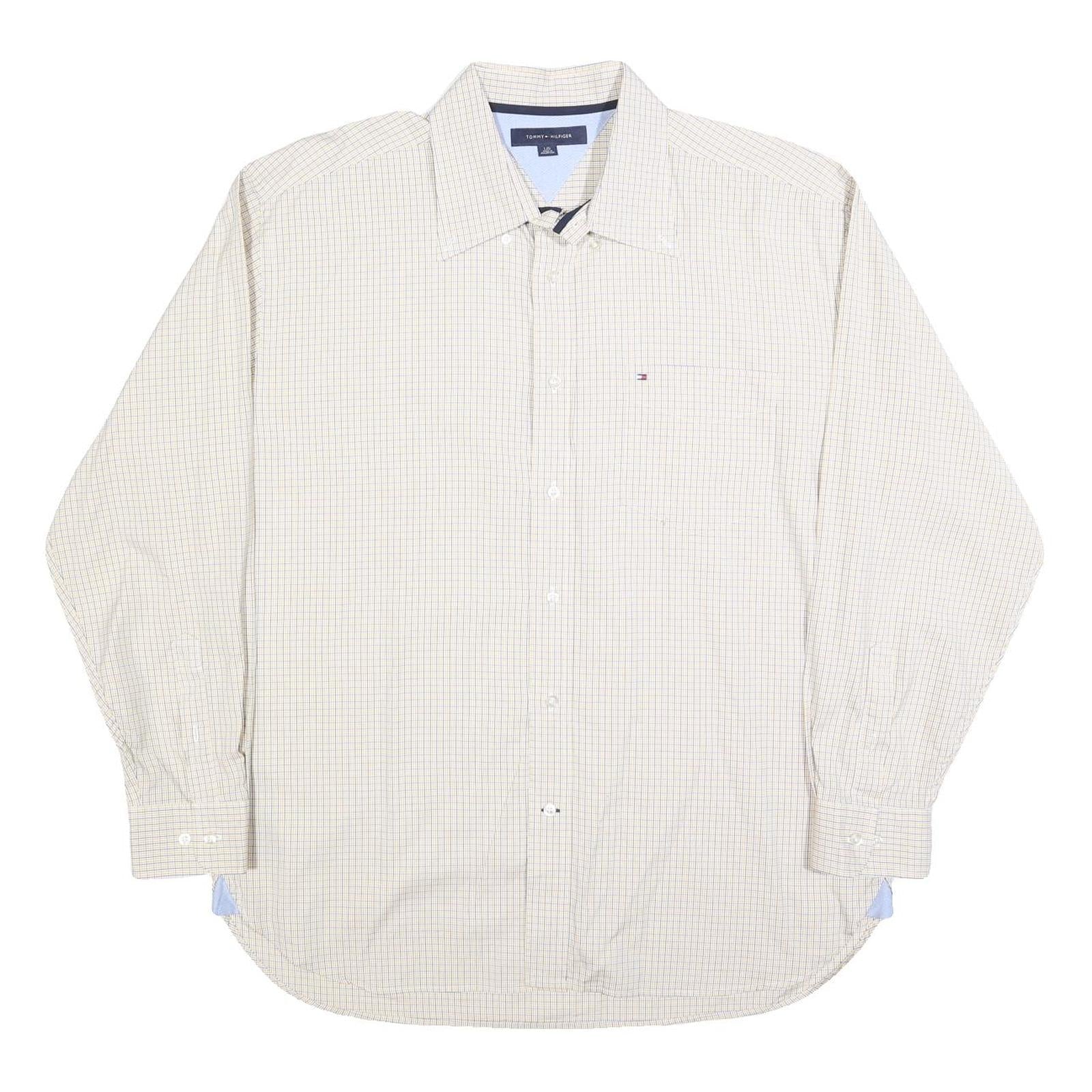 TOMMY HILFIGER Mens Beige Checked Shirt L Cotton Blend Formal Smart Casual Refurbished - N/A refurbished available on Cerqular