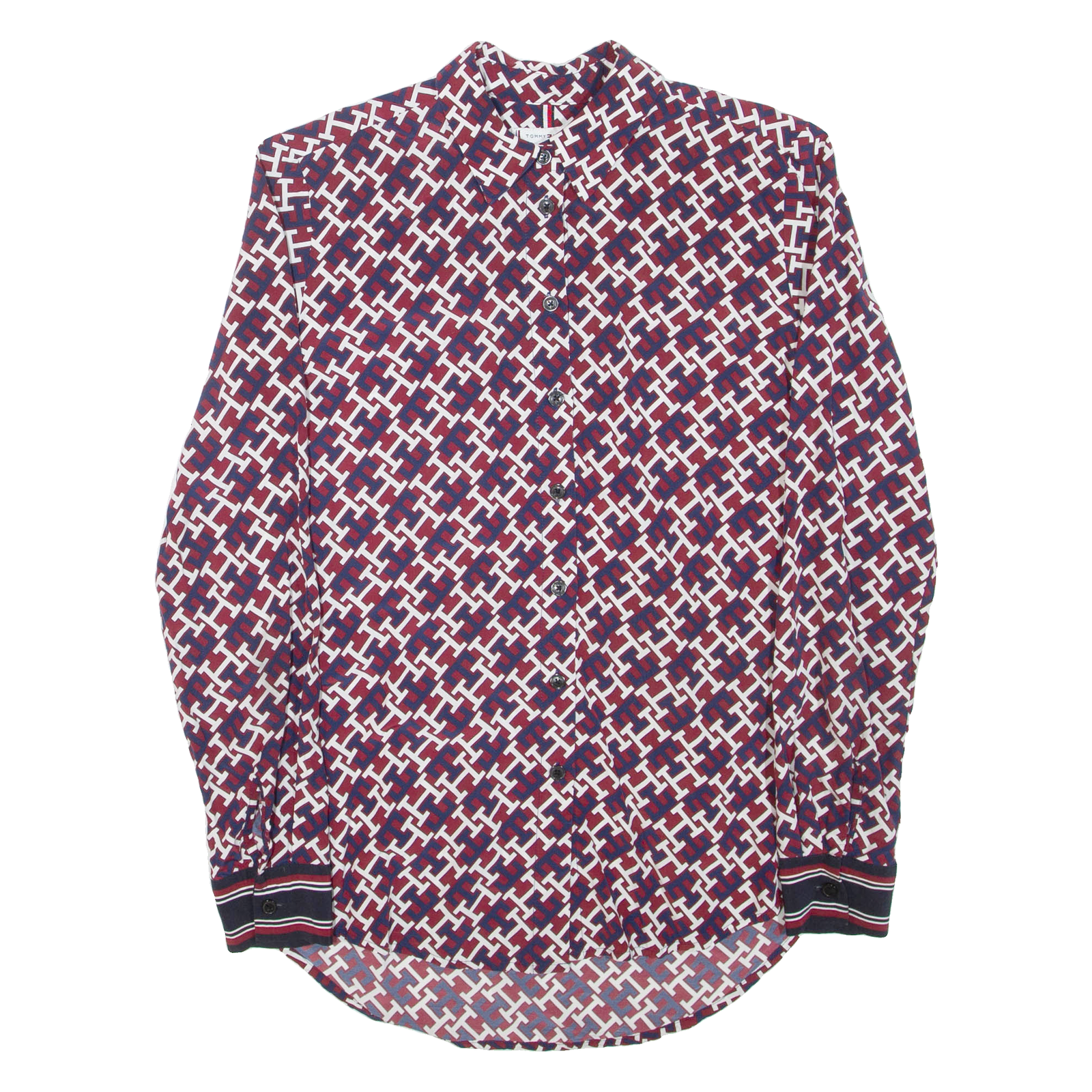 TOMMY HILFIGER Womens Shirt Red Viscose Geometric Long Sleeve UK 6 Refurbished - N/A refurbished available on Cerqular