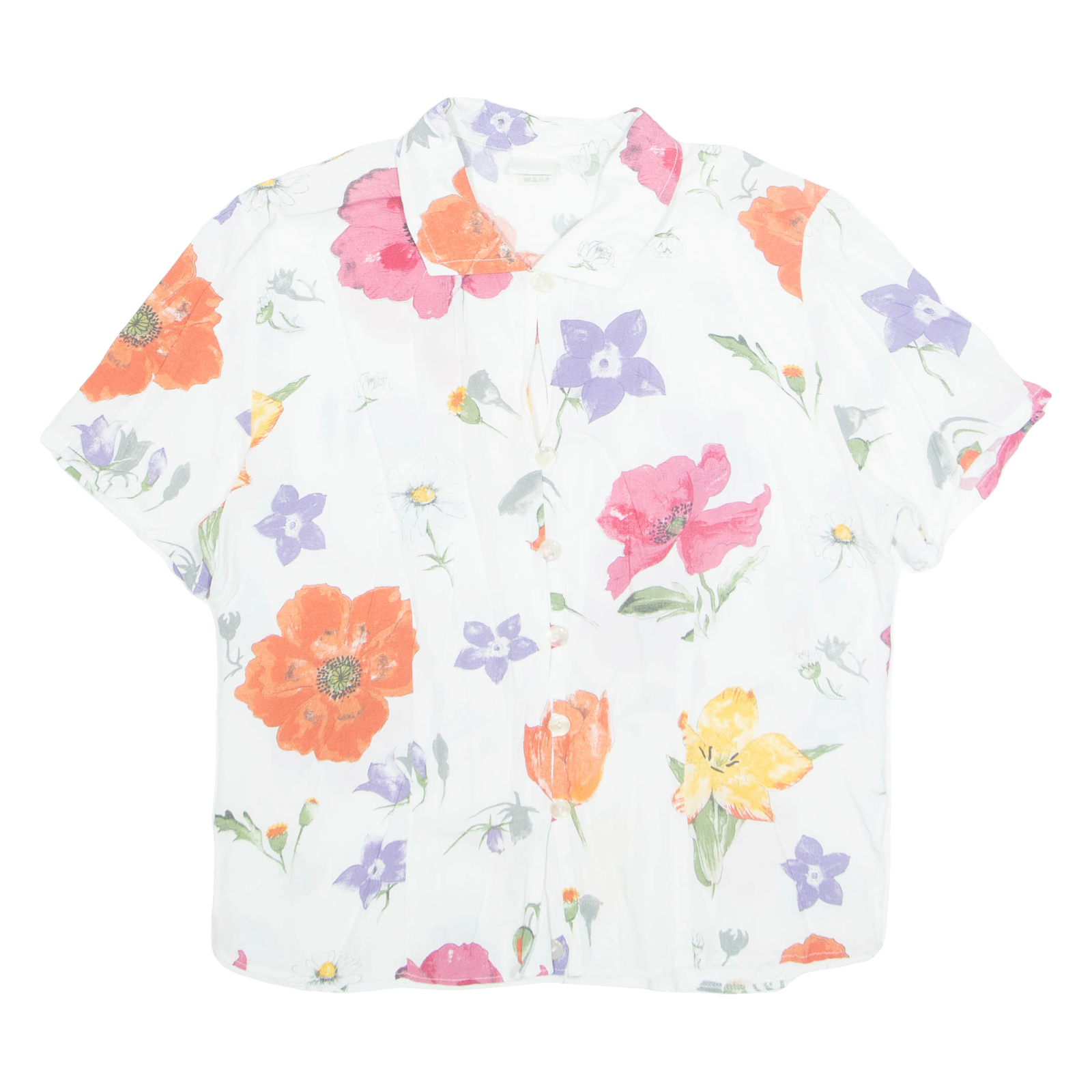 ELTON Womens Printed Shirt White Collared Viscose Floral M Refurbished - N/A refurbished available on Cerqular