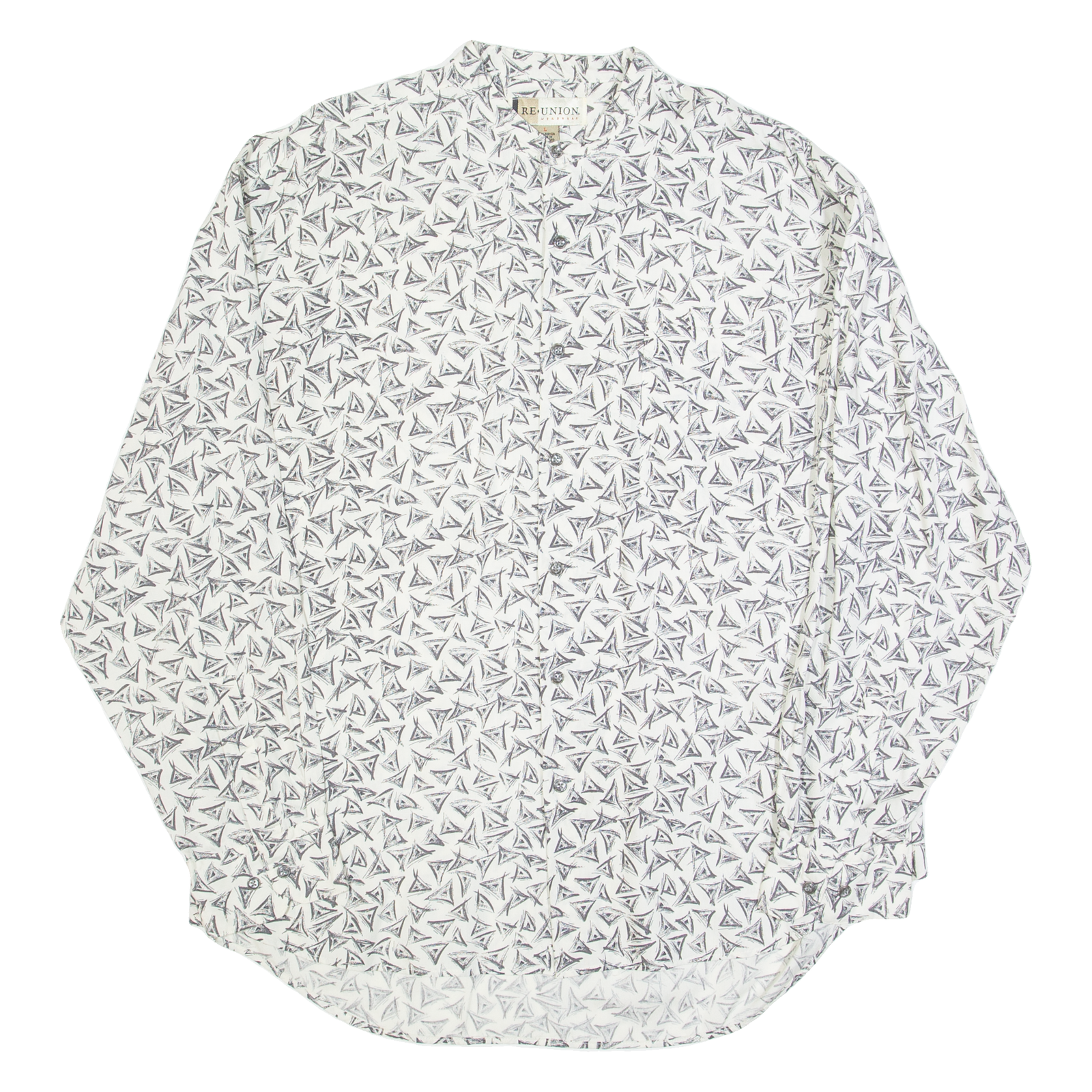 REUNION Mens Shirt White 90s Crazy Pattern Long Sleeve L Refurbished - N/A refurbished available on Cerqular