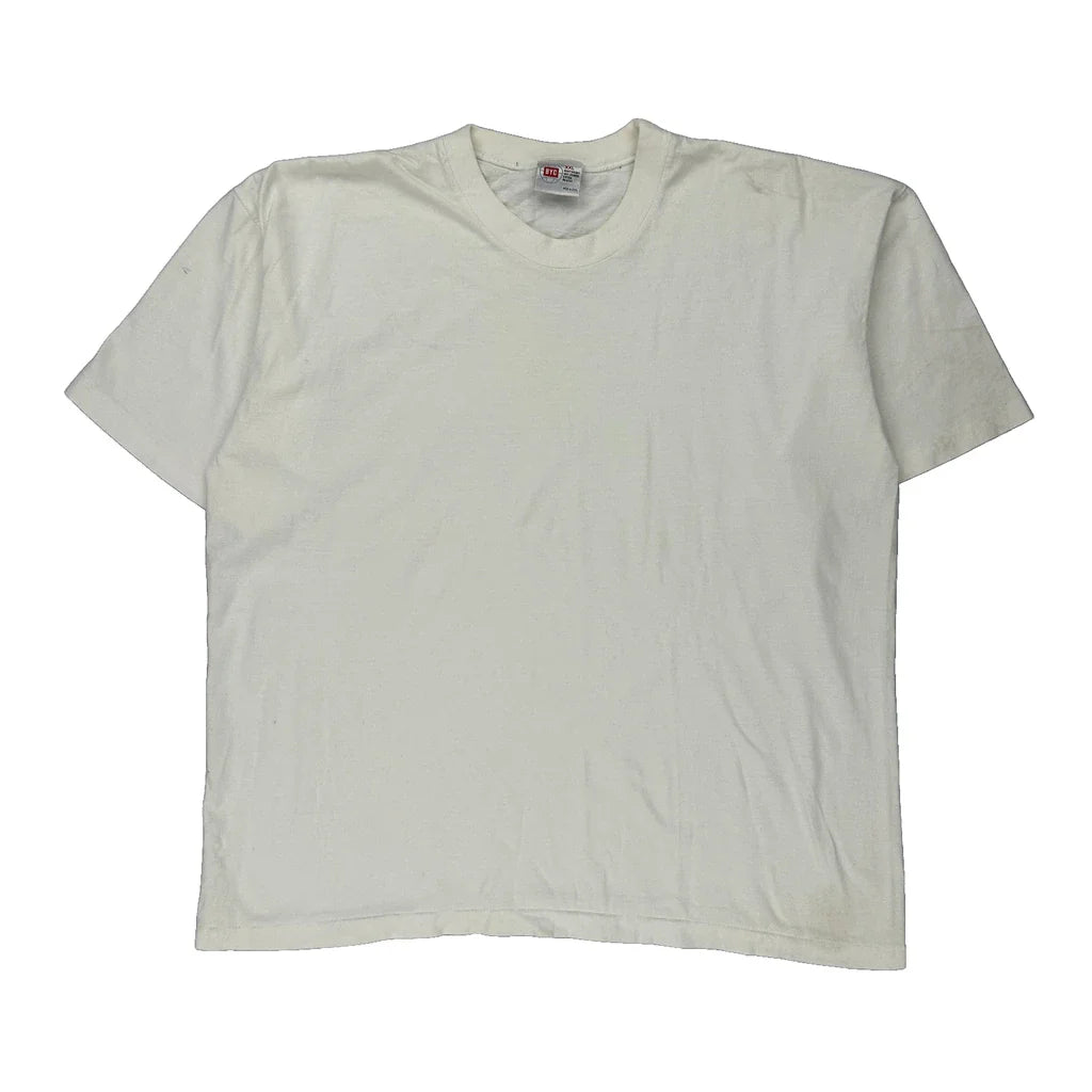 Byc Single Stitch T-Shirt - 2XL White Cotton Refurbished - Thrifted (note: this is a term often used to describe second- refurbished available on Cerqular