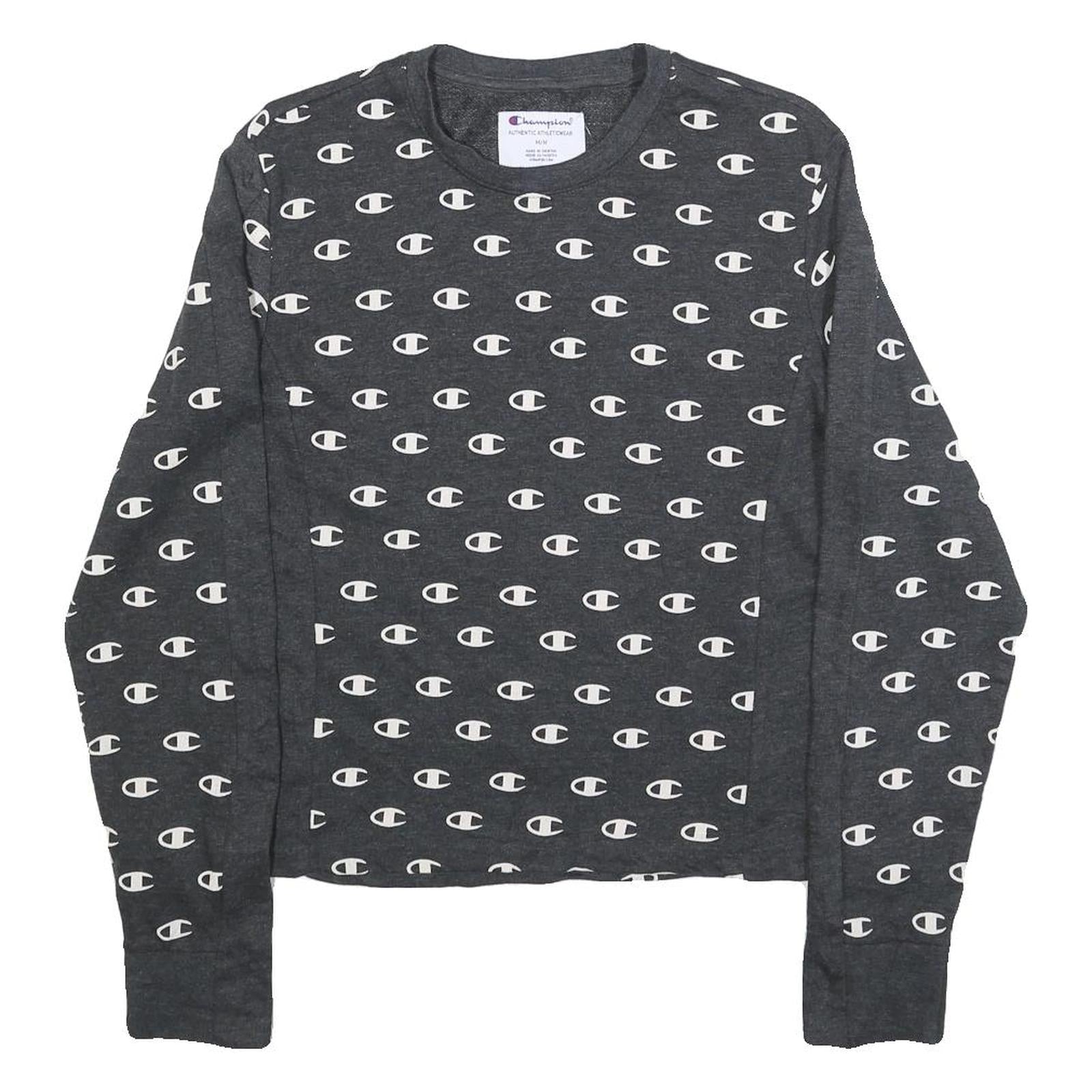 CHAMPION Womens Grey All Over Logo Crew Neck M Sweatshirt Cotton Blend Pullover Refurbished - N/A refurbished available on Cerqular