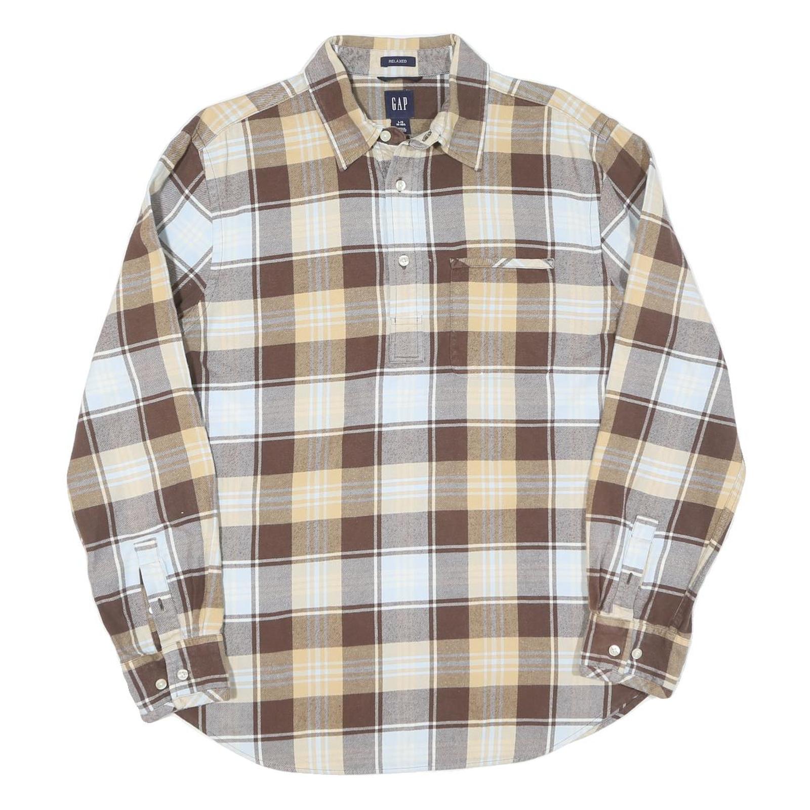 GAP Mens Beige Brown Cotton Check Shirt L Relaxed Fit Casual Long Sleeve Refurbished - N/A refurbished available on Cerqular
