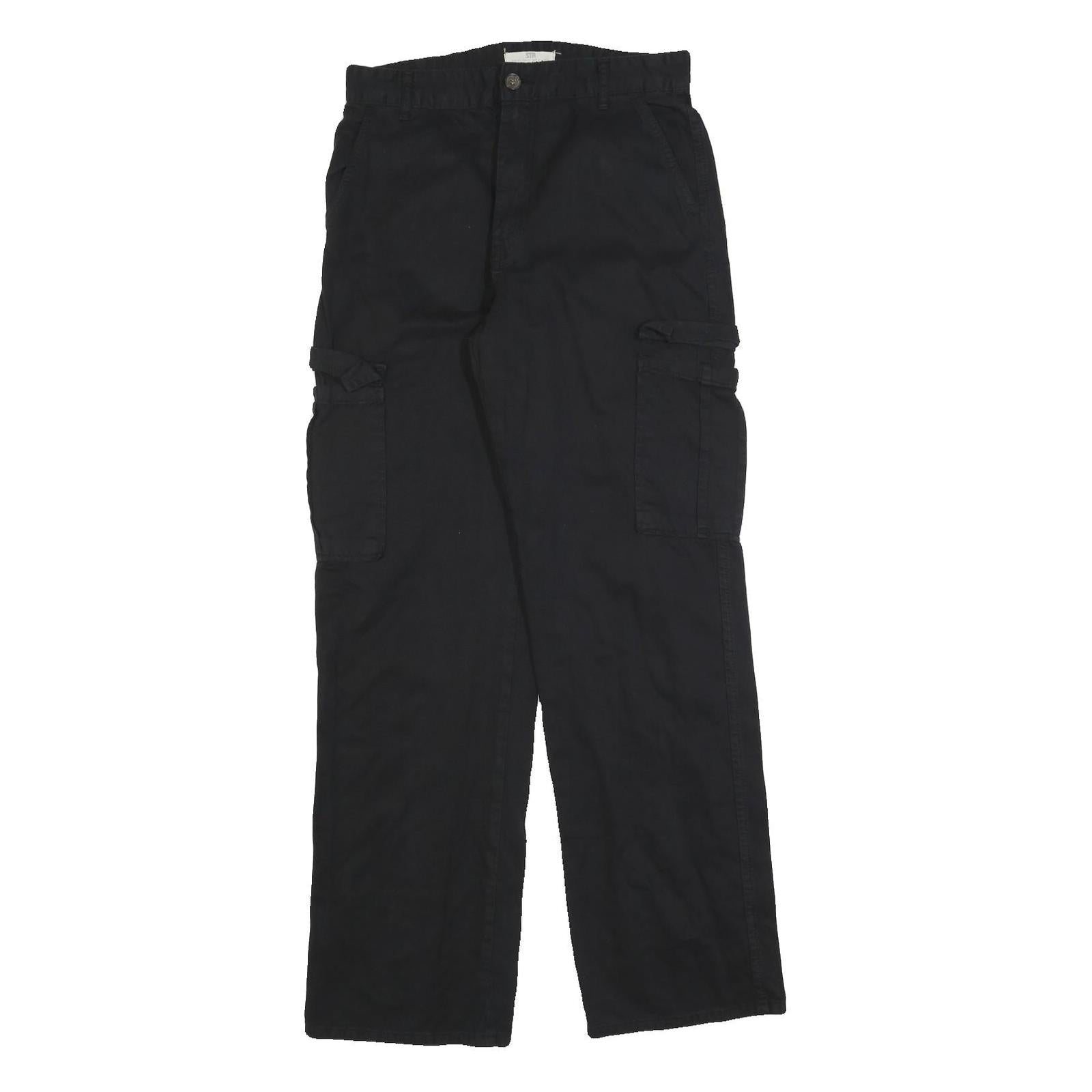 STR Mens Cotton Blend Black Regular Straight Trousers W30 L32 Casual Durable Zip Refurbished - N/A refurbished available on Cerqular