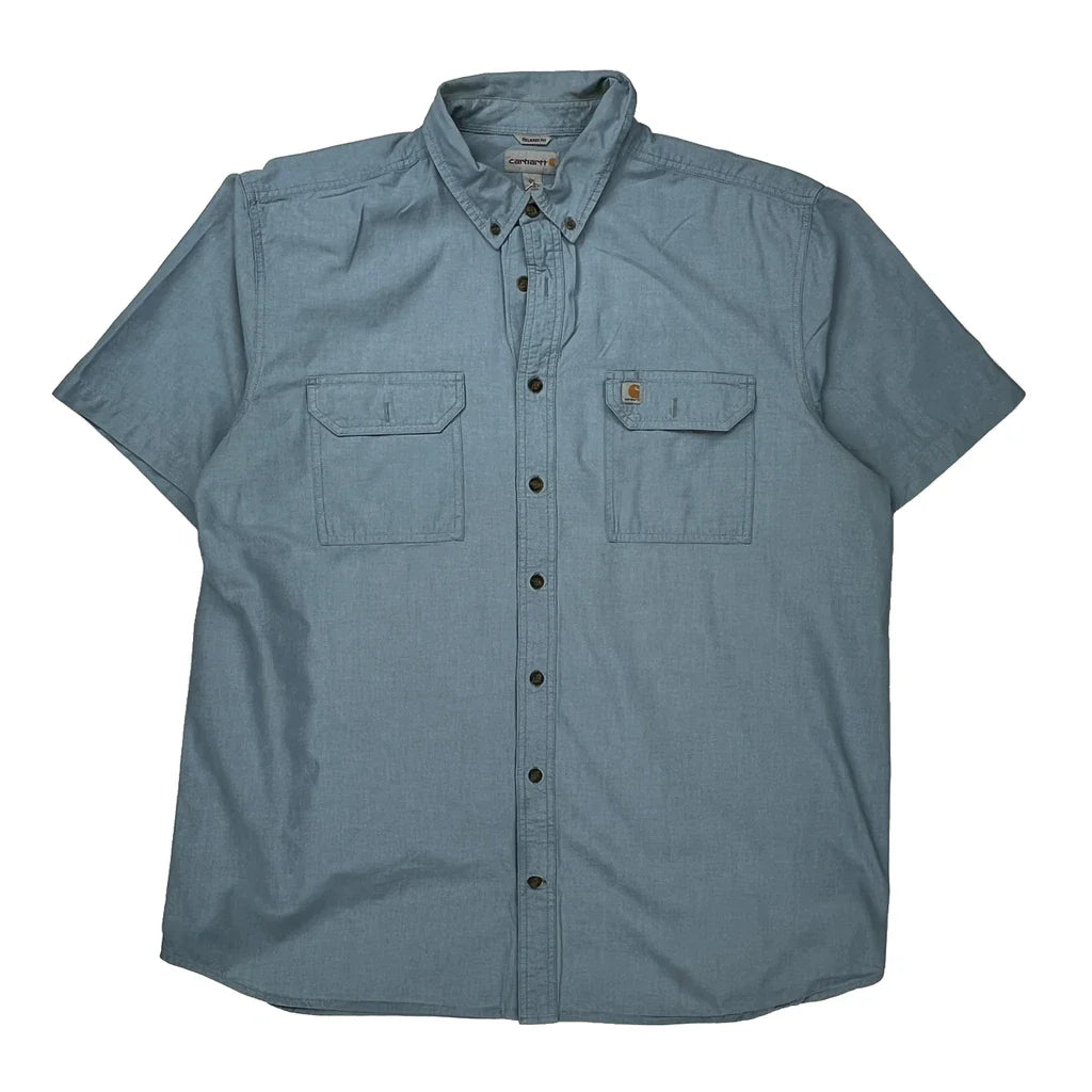 Carhartt Short Sleeve Shirt - 2XL Blue Cotton Refurbished - Thrifted (note: this is a term often used to describe second- refurbished available on Cerqular