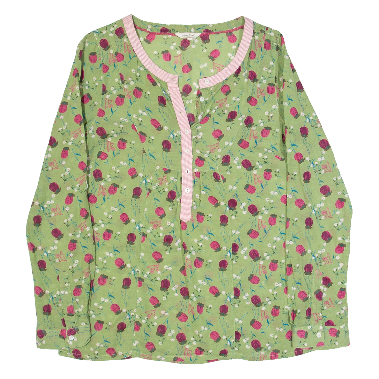 WHITE STUFF Womens Printed Shirt Green V-Neck Long Sleeve Floral UK 8 Refurbished - N/A refurbished available on Cerqular