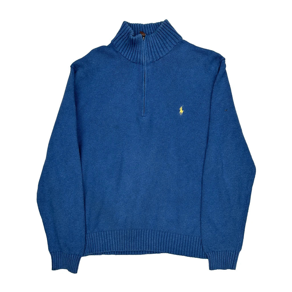 Polo By Ralph Lauren 1/4 Zip - XL Blue Cotton Refurbished - Thrifted (note: this is a term often used to describe second- refurbished available on Cerqular