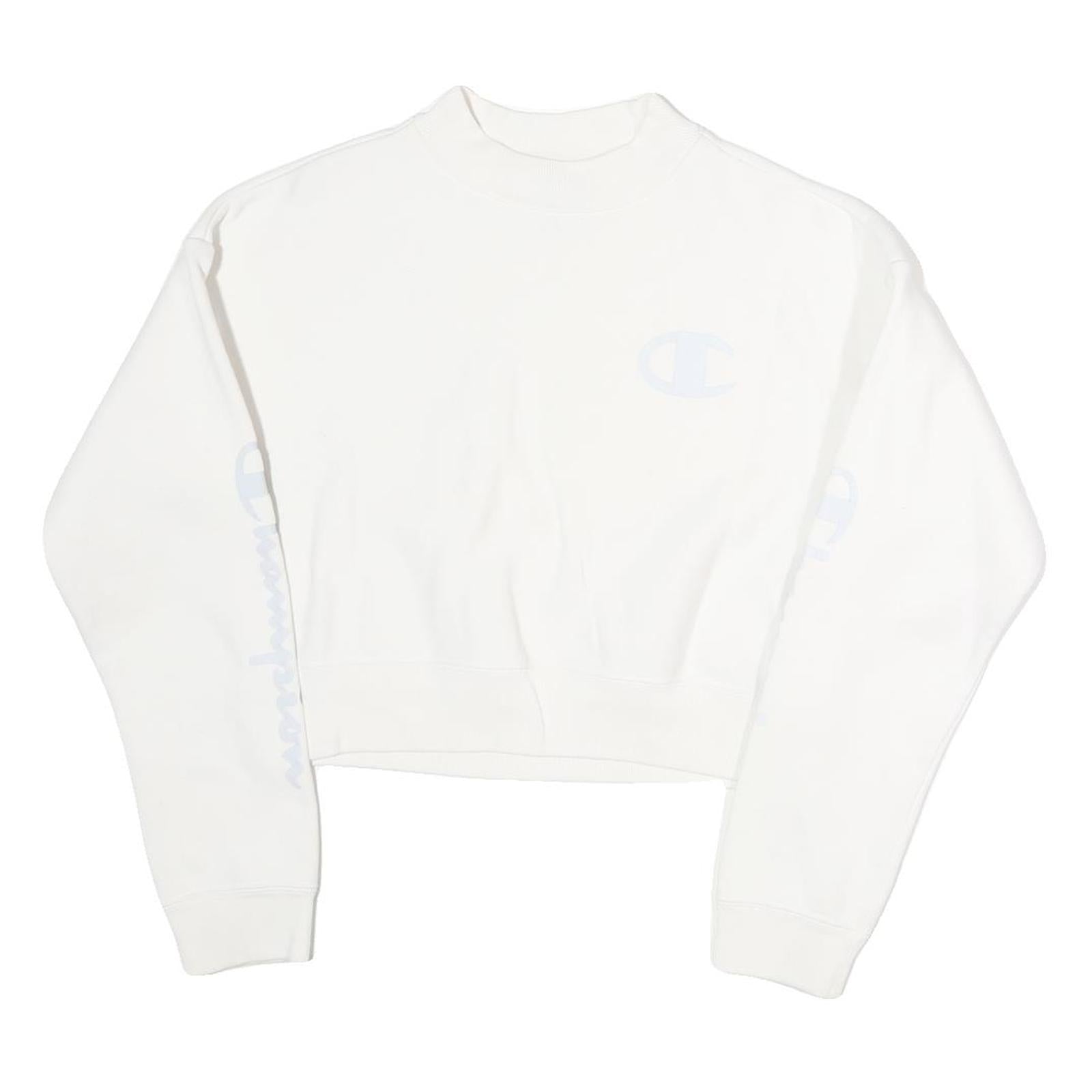 CHAMPION Womens White XS Crew Neck Sweatshirt Cotton Logo Print Cropped Refurbished - N/A refurbished available on Cerqular