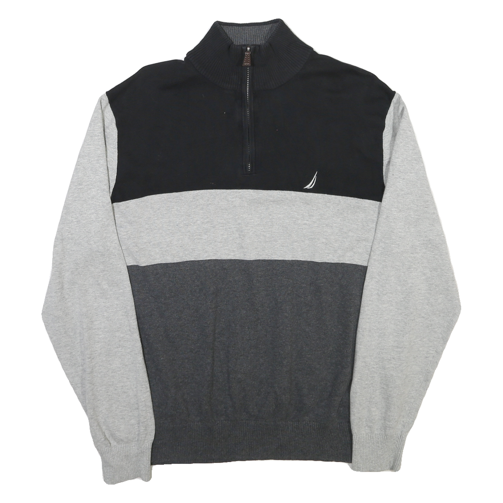 NAUTICA Mens Black & Grey Colourblock Pullover Plain Crew Neck Basic Knit L Refurbished - N/A refurbished available on Cerqular