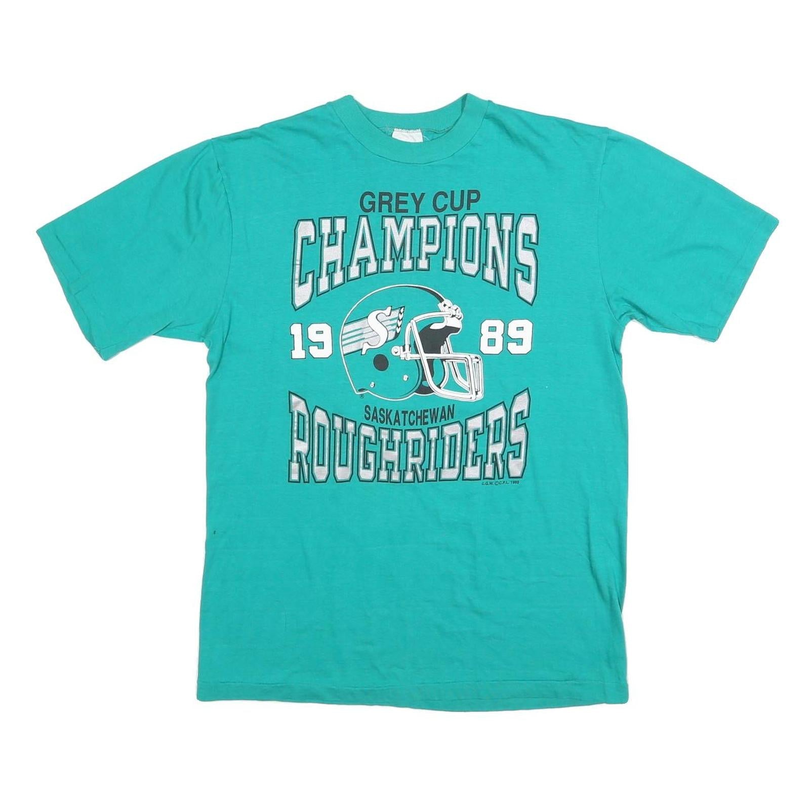 HANES Mens Turquoise Grey Cup Champions Saskatchewan Roughriders Graphic T-Shirt Refurbished - N/A refurbished available on Cerqular