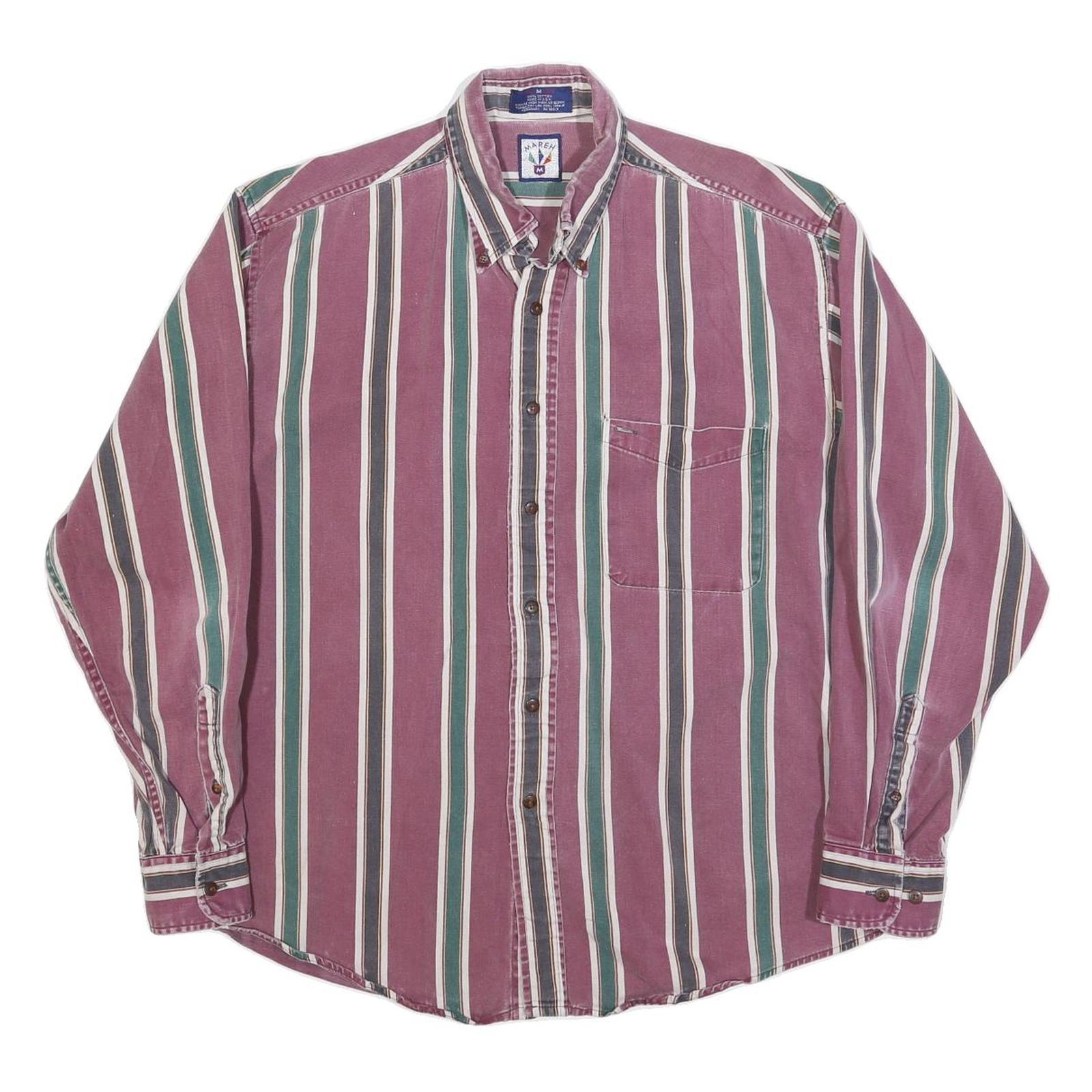 MAREH Mens Purple & Green Striped Shirt M Cotton Blend Casual Button-Down Long Refurbished - N/A refurbished available on Cerqular