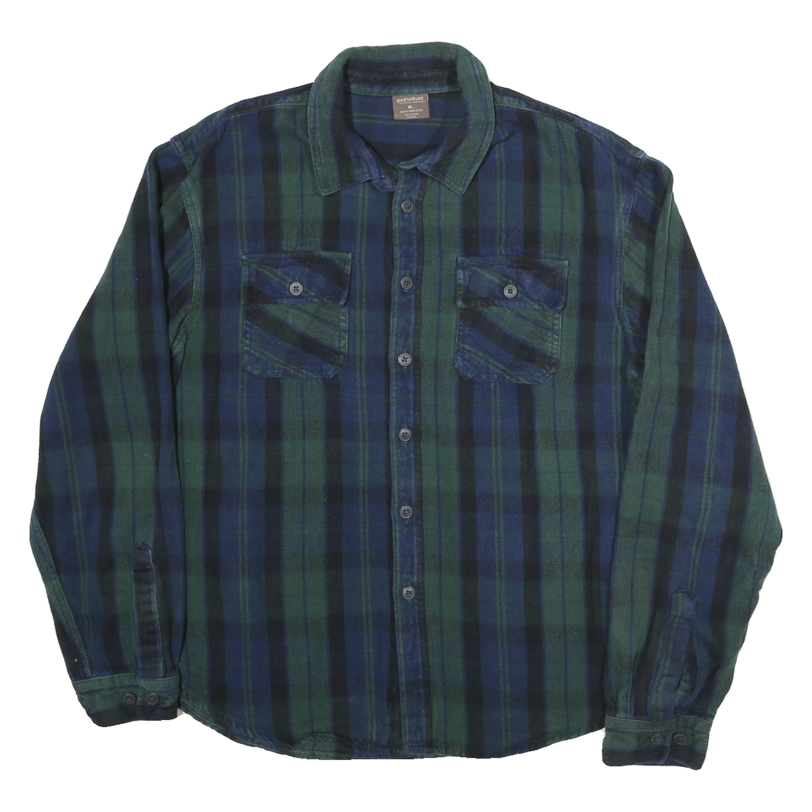 GREAT NORTHWEST Mens Blue & Green Plaid Shirt XL Cotton Blend Long Sleeve Casual Refurbished - N/A refurbished available on Cerqular