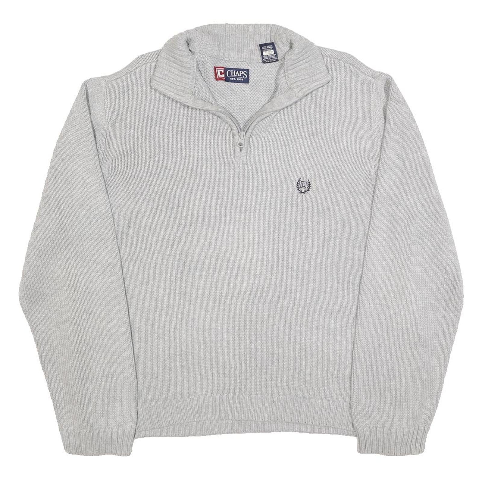 CHAPS Mens Grey Cotton Patterned Jumper Half Zip Crew Neck Regular L Refurbished - N/A refurbished available on Cerqular