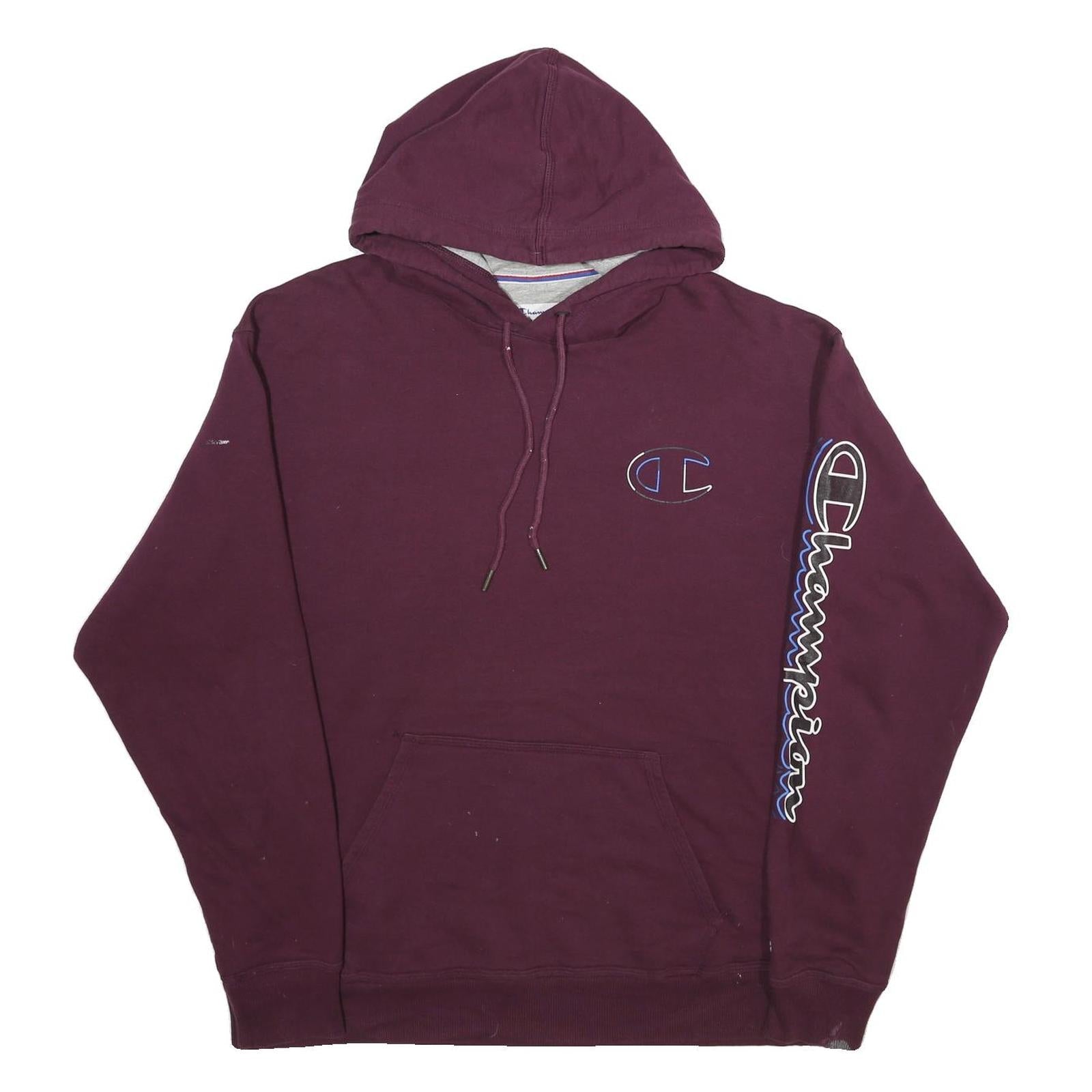 CHAMPION Mens Maroon Hoodie XL Cotton Blend Pullover Oversized Logo Sleeve Refurbished - N/A refurbished available on Cerqular