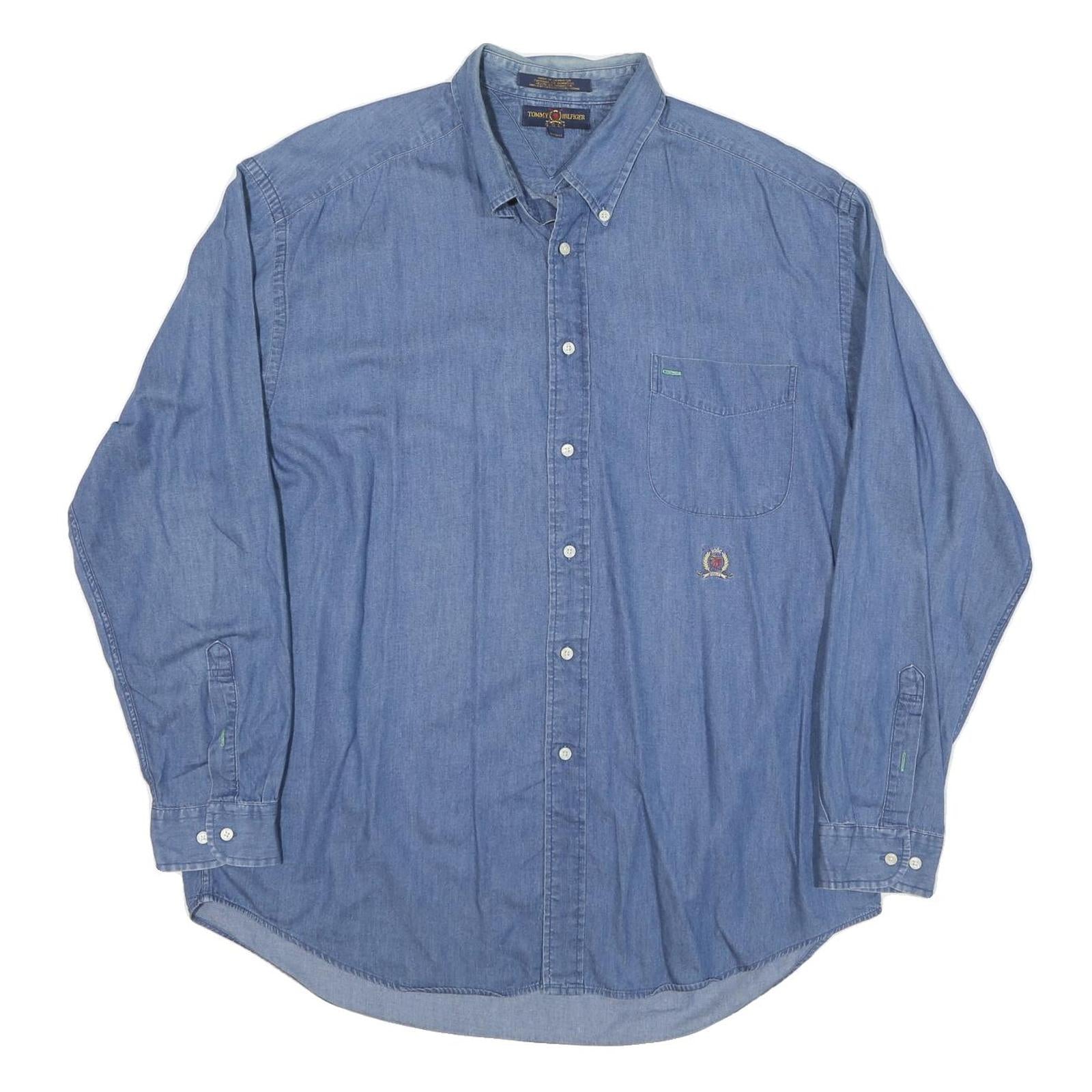 TOMMY HILFIGER Mens Blue Denim Cotton Blend Shirt XL Casual Classic Button-Down Refurbished - N/A refurbished available on Cerqular