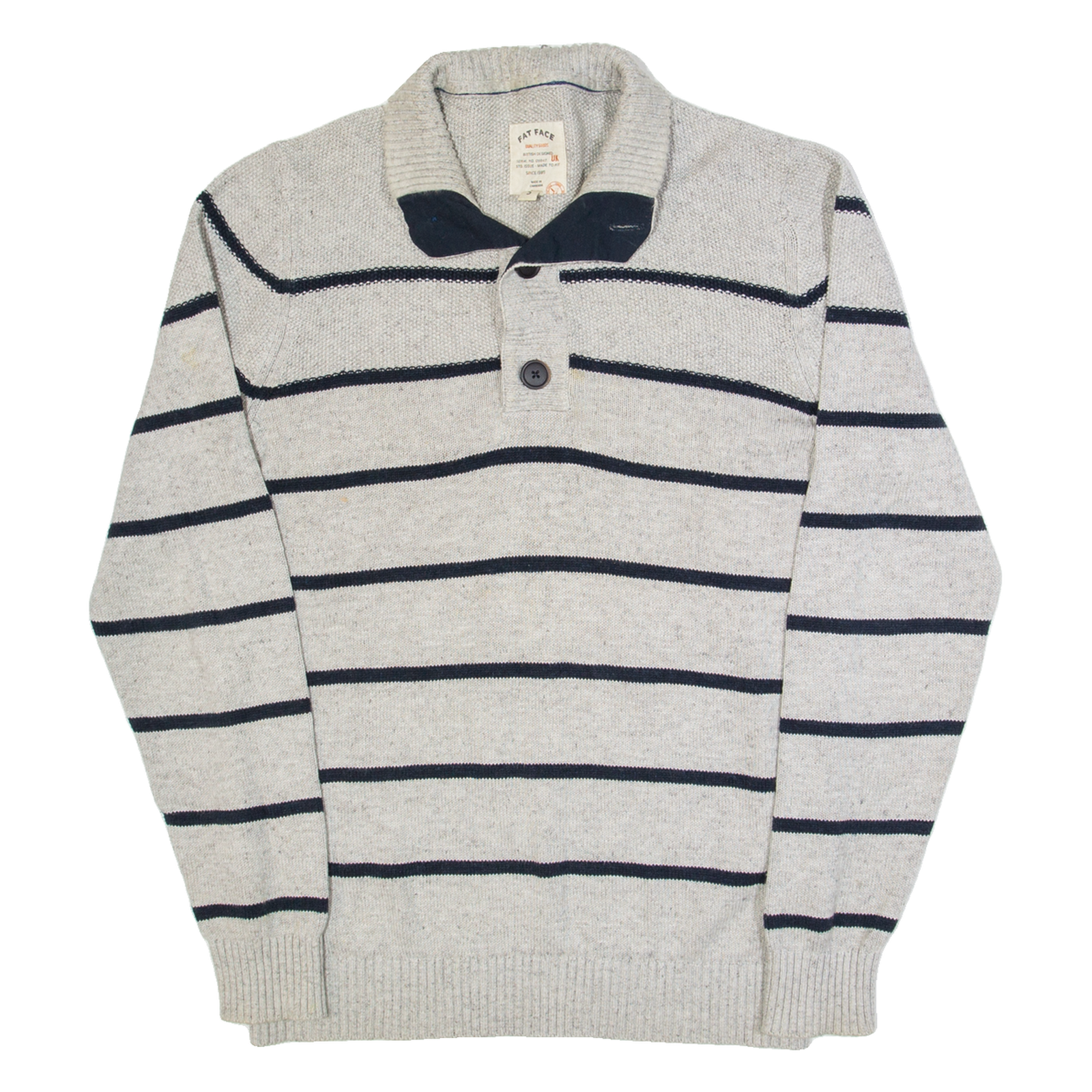 FAT FACE Womens Patterned Jumper Grey Striped Button Neck Tight Knit S Refurbished - N/A refurbished available on Cerqular