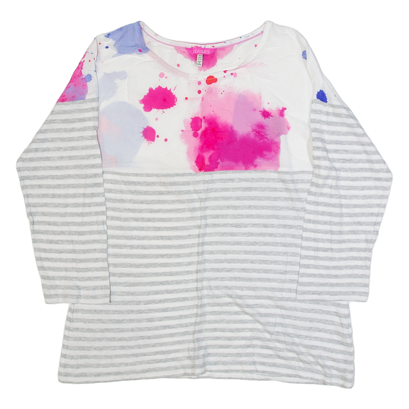 JOULES Womens Printed Top Grey 3/4 Sleeve Striped UK 8 Refurbished - N/A refurbished available on Cerqular