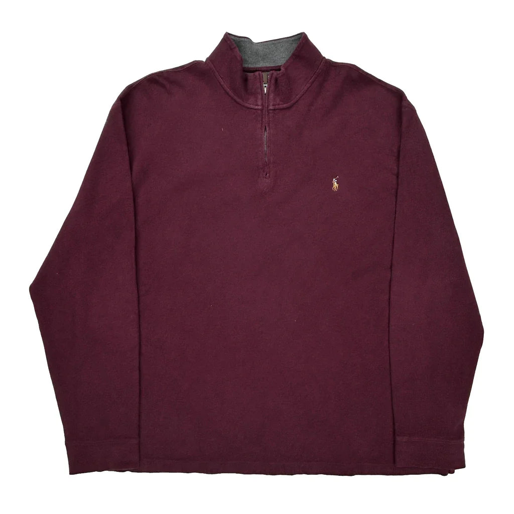 Polo By Ralph Lauren 1/4 Zip - 2XL Burgundy Cotton Refurbished - Thrifted (note: this is a term often used to describe second- refurbished available on Cerqular