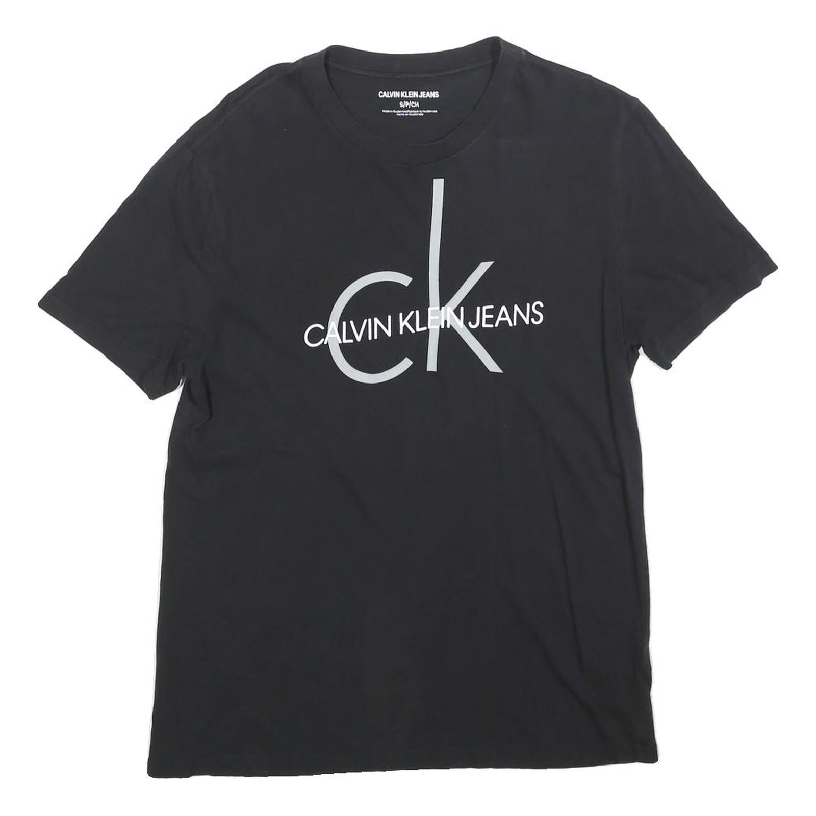 CALVIN KLEIN JEANS Mens Black S Cotton Blend Short Sleeve Crew Neck Logo T-Shirt Refurbished - N/A refurbished available on Cerqular