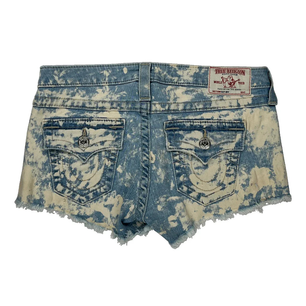 True Religion Denim Shorts - 30W UK 6 Acid Wash Denim Refurbished - Thrifted (note: this is a term often used to describe second- refurbished available on Cerqular