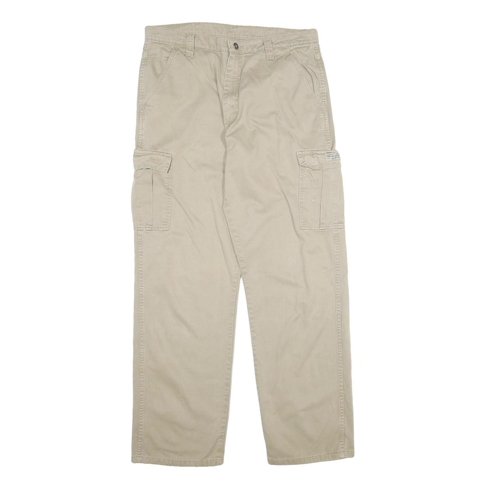 WRANGLER Mens Cotton Beige Regular Cargo Trousers W34 L34 Casual Zip Pocket Refurbished - N/A refurbished available on Cerqular