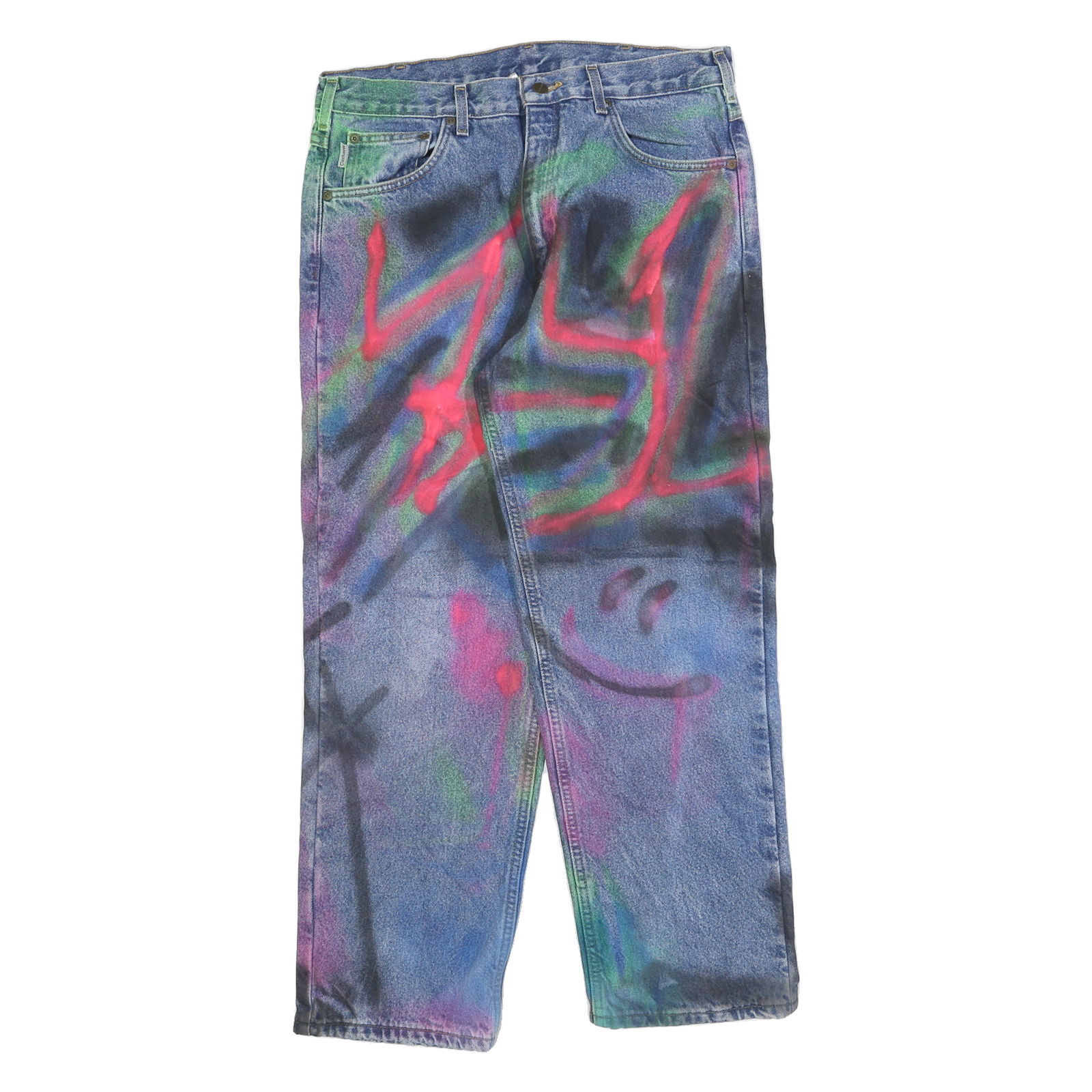 CARHARTT Mens Cotton Blend Blue Spray Paint Relaxed Straight Trousers W34 L30 Refurbished - N/A refurbished available on Cerqular