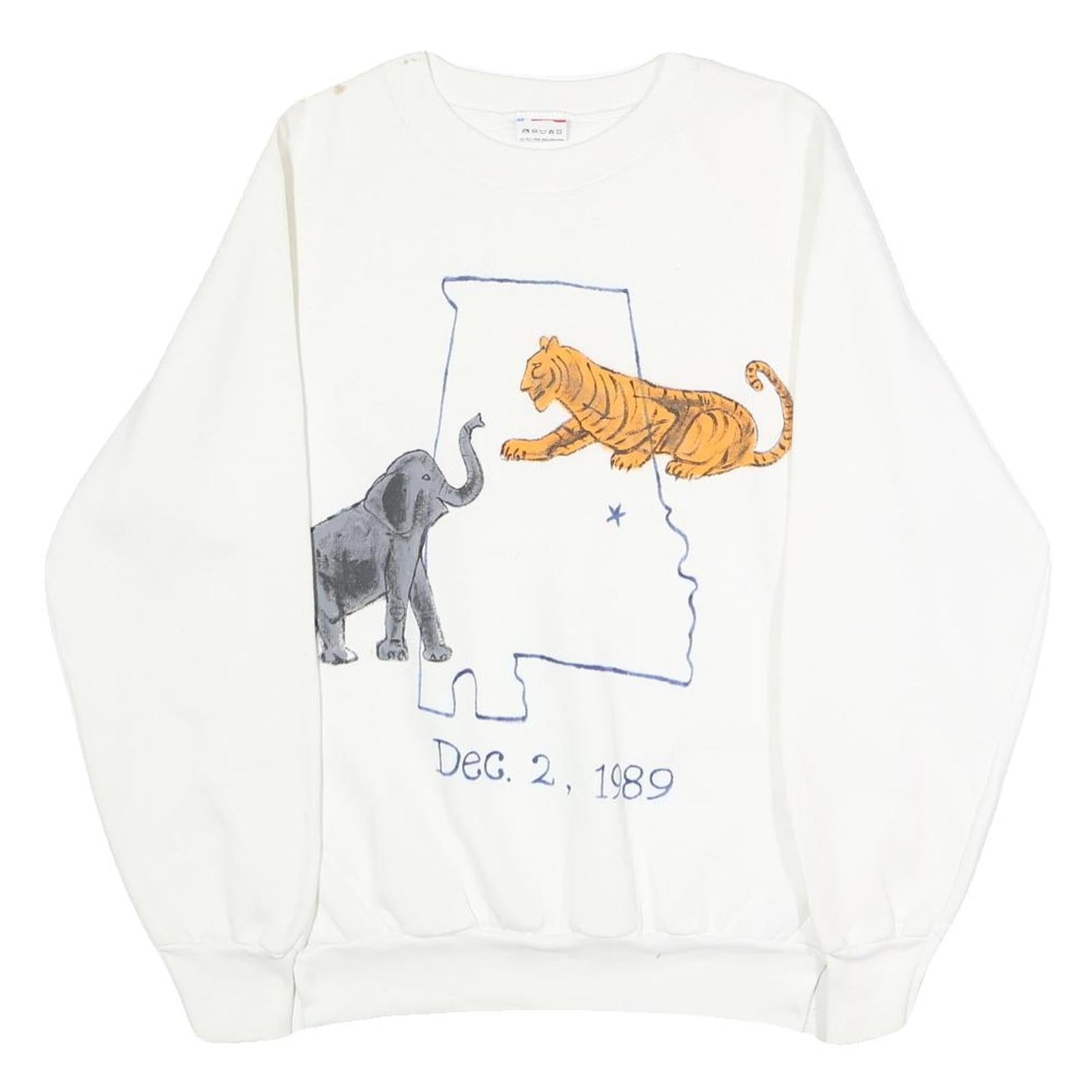 FRUIT OF THE LOOM Mens White Elephant & Tiger Graphic Crew Neck M Cotton Refurbished - N/A refurbished available on Cerqular