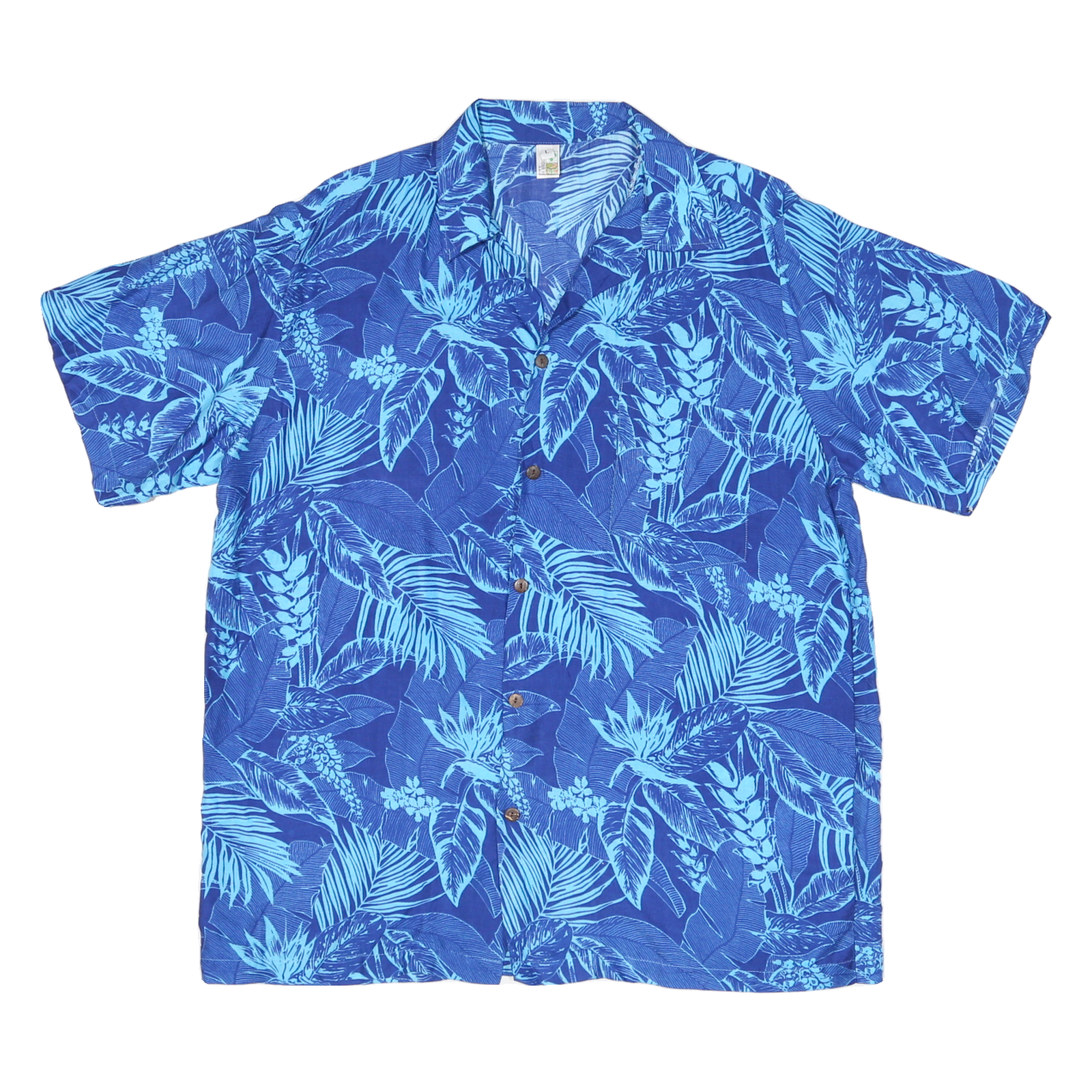 INDIA BOUTIQUE Mens Blue & Light Blue Tropical Print Shirt L Cotton Blend Casual Refurbished - N/A refurbished available on Cerqular