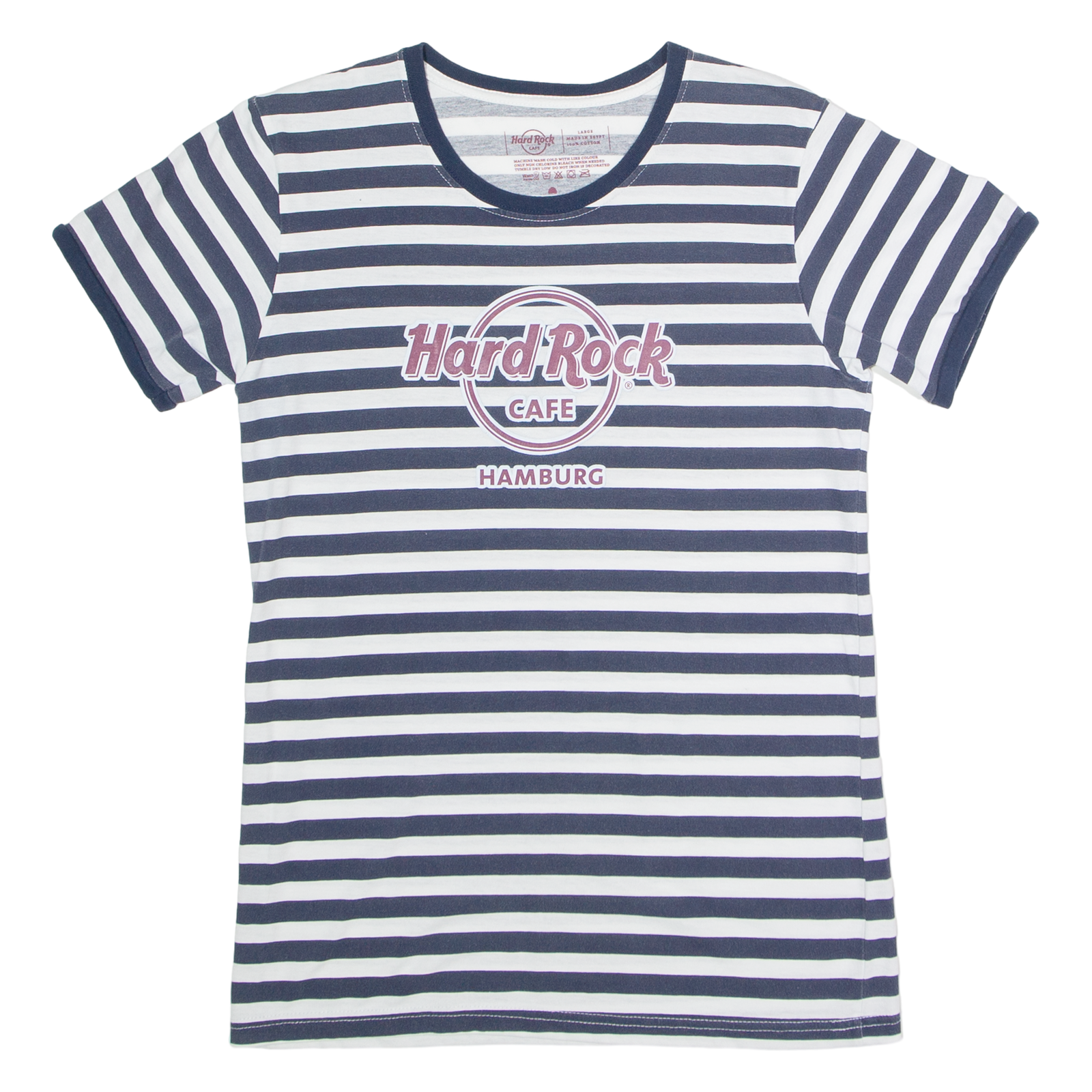 HARD ROCK CAFE Hamburg Striped Womens T-Shirt Blue Crew Neck L Refurbished - N/A refurbished available on Cerqular