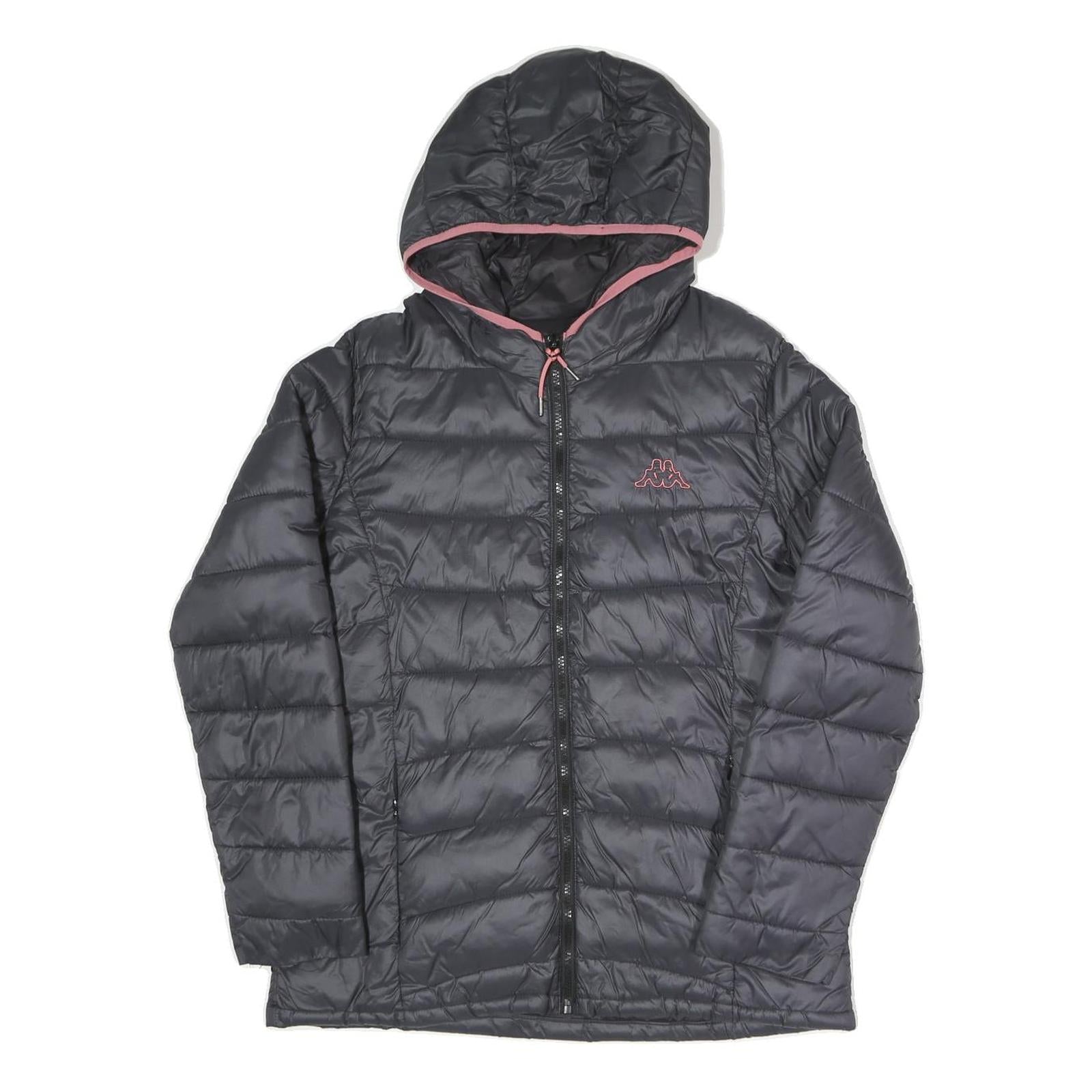 KAPPA Womens Black & Pink Hooded Puffer Jacket M Polyester Blend Zip Casual Refurbished - N/A refurbished available on Cerqular