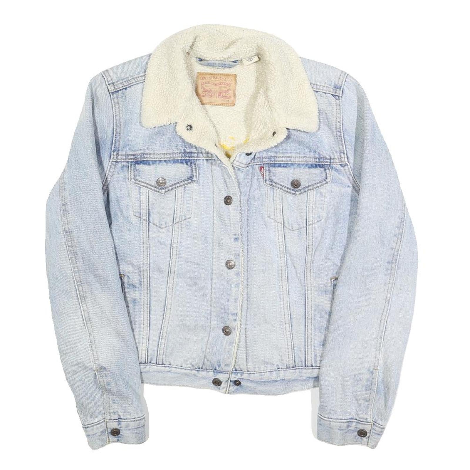 LEVI'S Womens Blue Denim Sherpa Collar Button Jacket M Cotton Embroidered Refurbished - N/A refurbished available on Cerqular