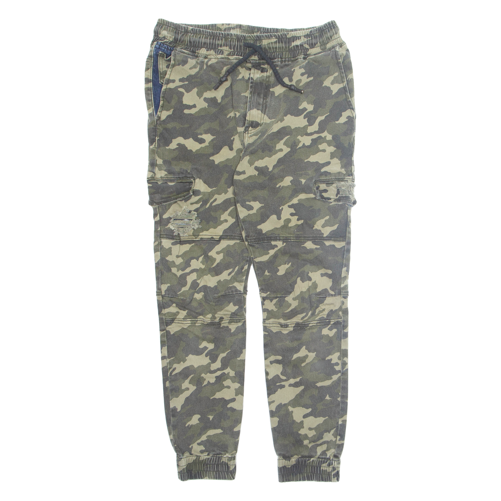 TOKUMO SHIMA Camo Cargo Distressed Mens Trousers Green Regular Tapered W28 L26 Refurbished - N/A refurbished available on Cerqular