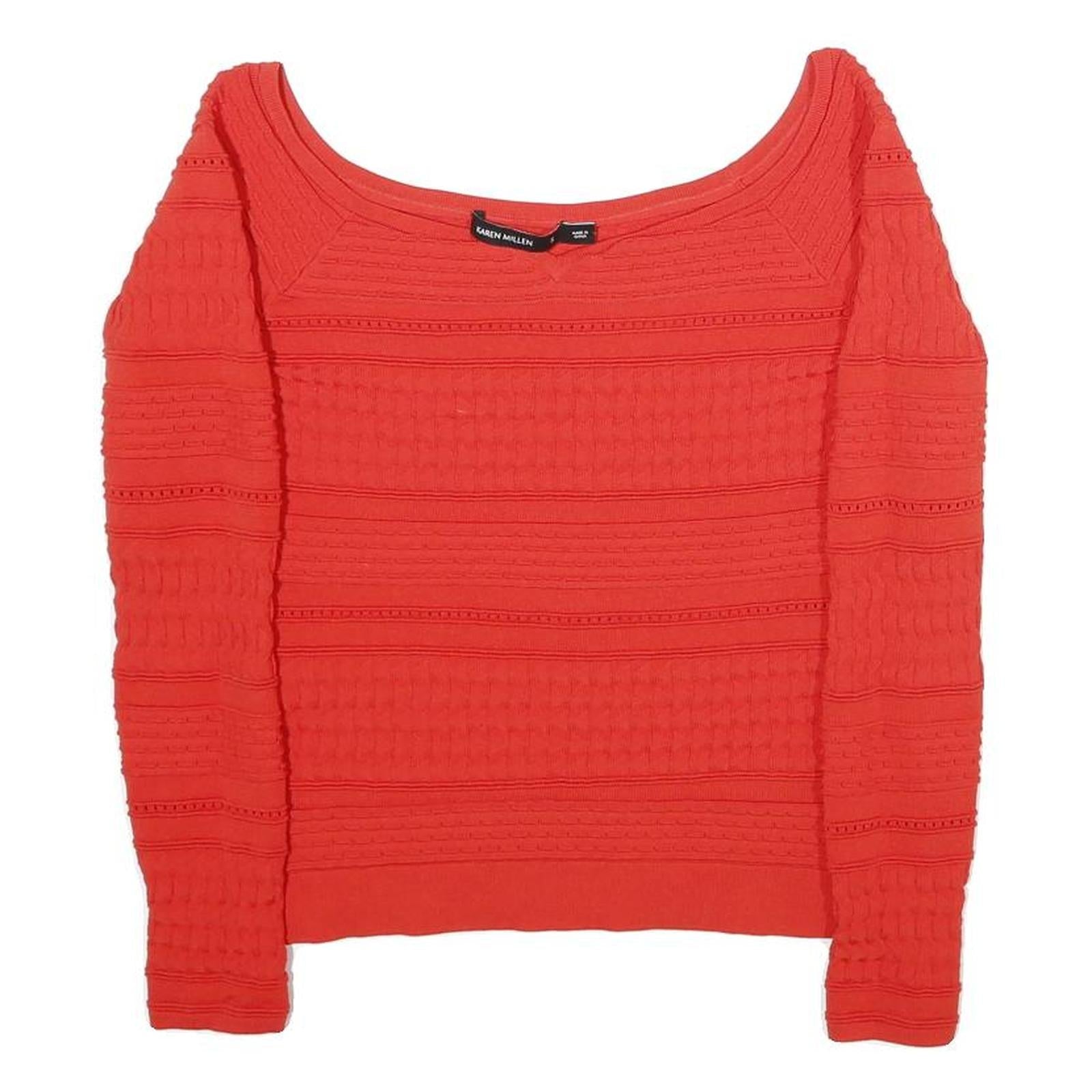 KAREN MILLEN Womens Red Patterned Jumper Square Neck Chunky Knit S Refurbished - N/A refurbished available on Cerqular