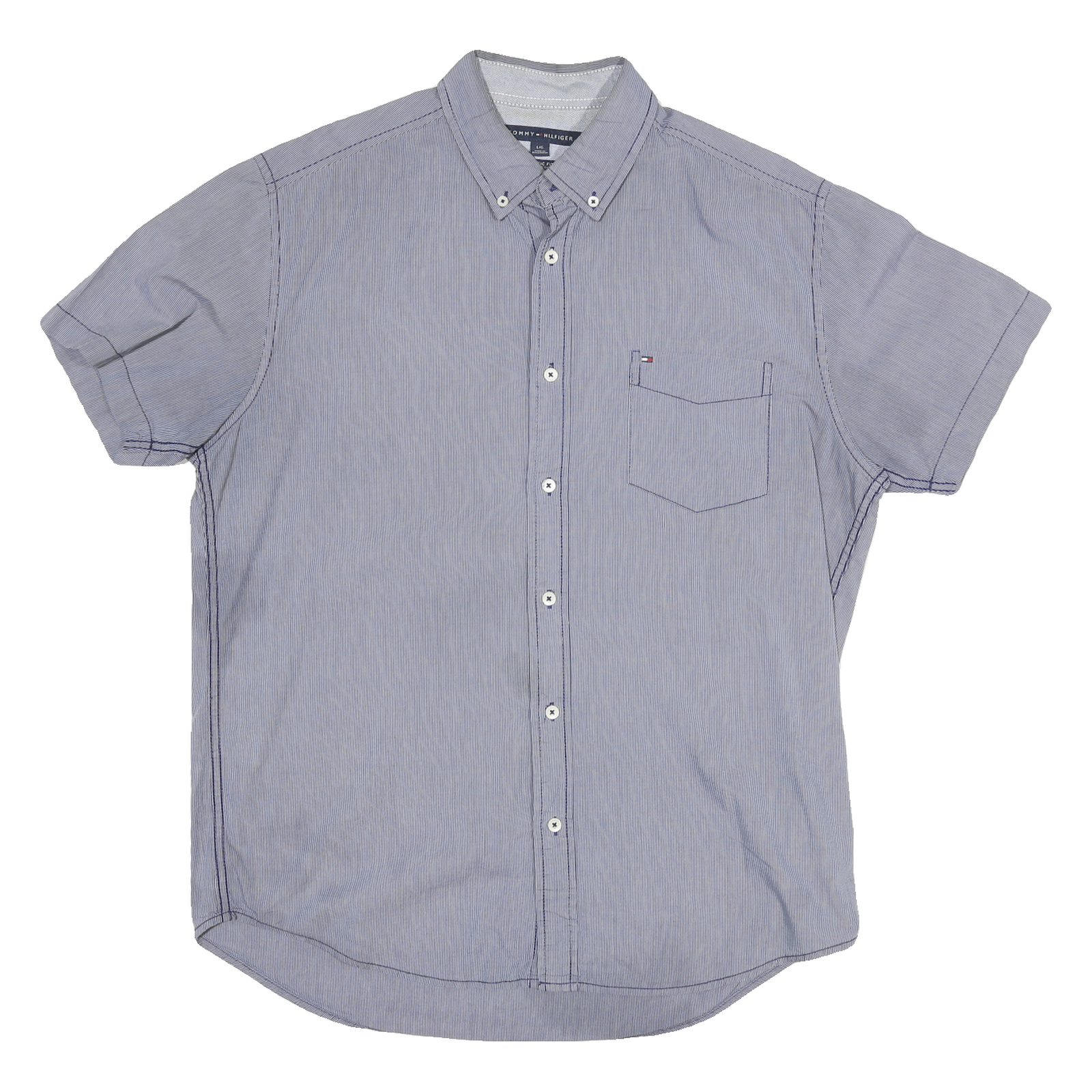 TOMMY HILFIGER Mens Blue Shirt L Cotton Blend Button-Down Collar Short Sleeve Refurbished - N/A refurbished available on Cerqular