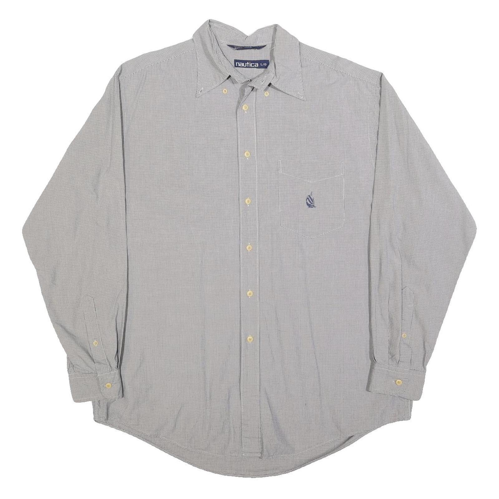 NAUTICA Mens Grey & Blue Tiny Check Long Sleeve Shirt L Classic Cotton Refurbished - N/A refurbished available on Cerqular
