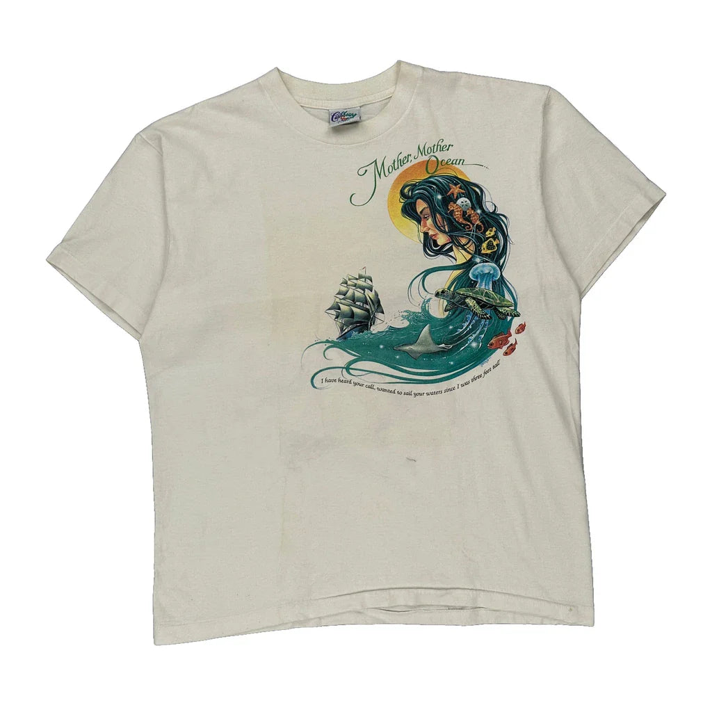 Mother Mother Ocean Caribbean Surf Single Stitch T-Shirt - XL Cream Cotton Refurbished - Thrifted (note: this is a term often used to describe second- refurbished available on Cerqular
