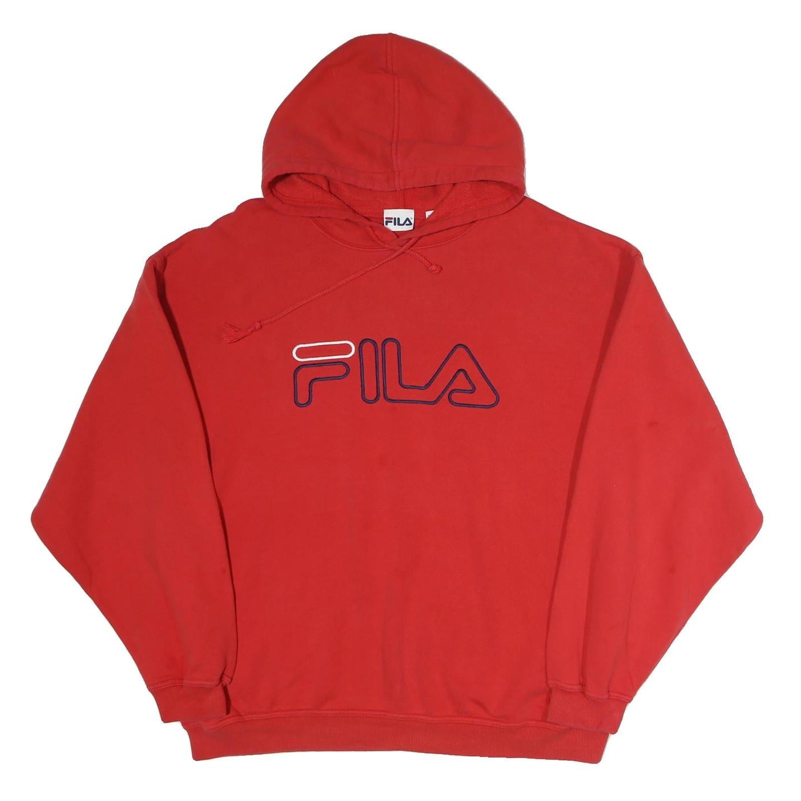 FILA Mens Red Cotton Hoodie L Pullover Logo Sweatshirt Casual Refurbished - N/A refurbished available on Cerqular