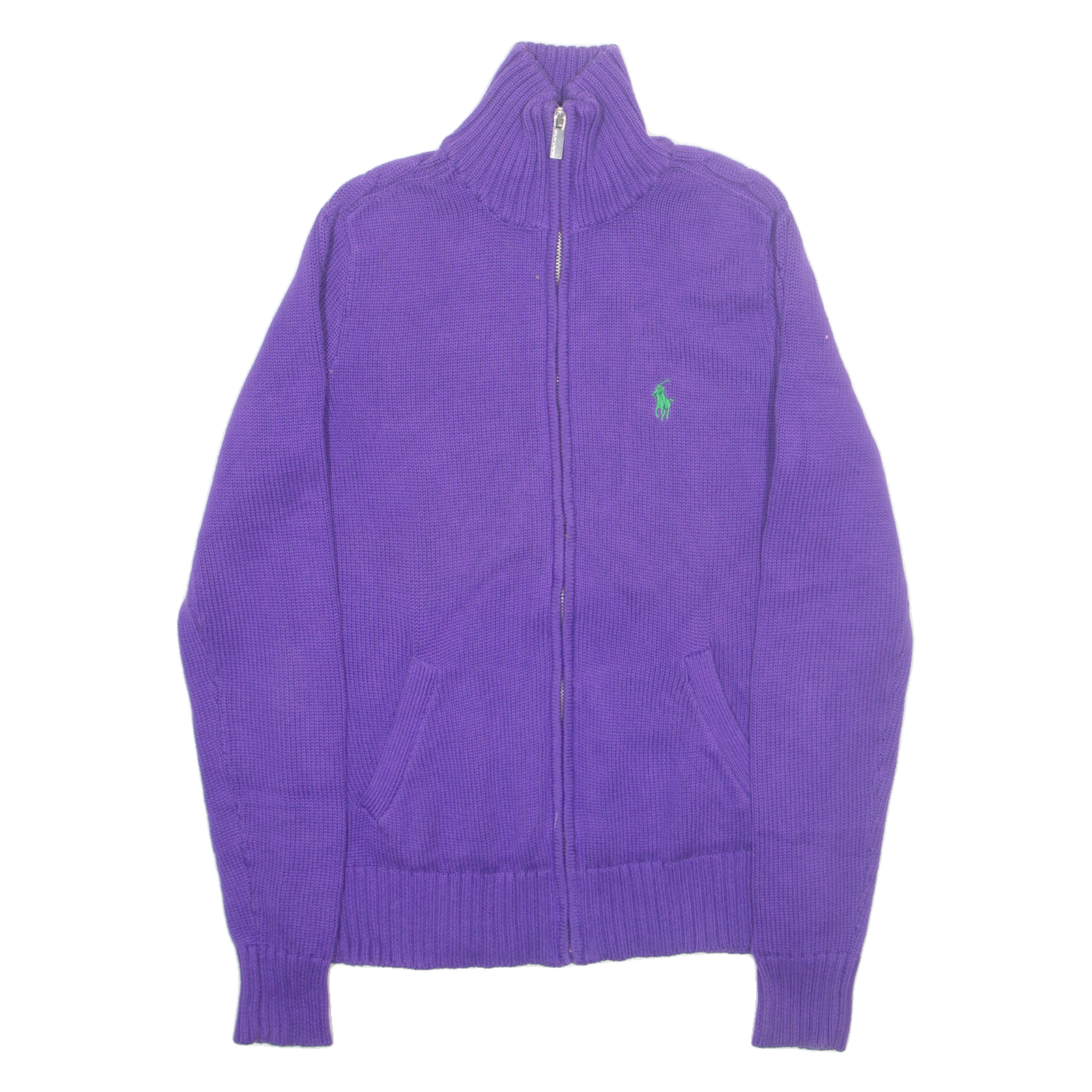 RALPH LAUREN SPORT Womens Cardigan Purple High Neck Tight Knit M Refurbished - N/A refurbished available on Cerqular