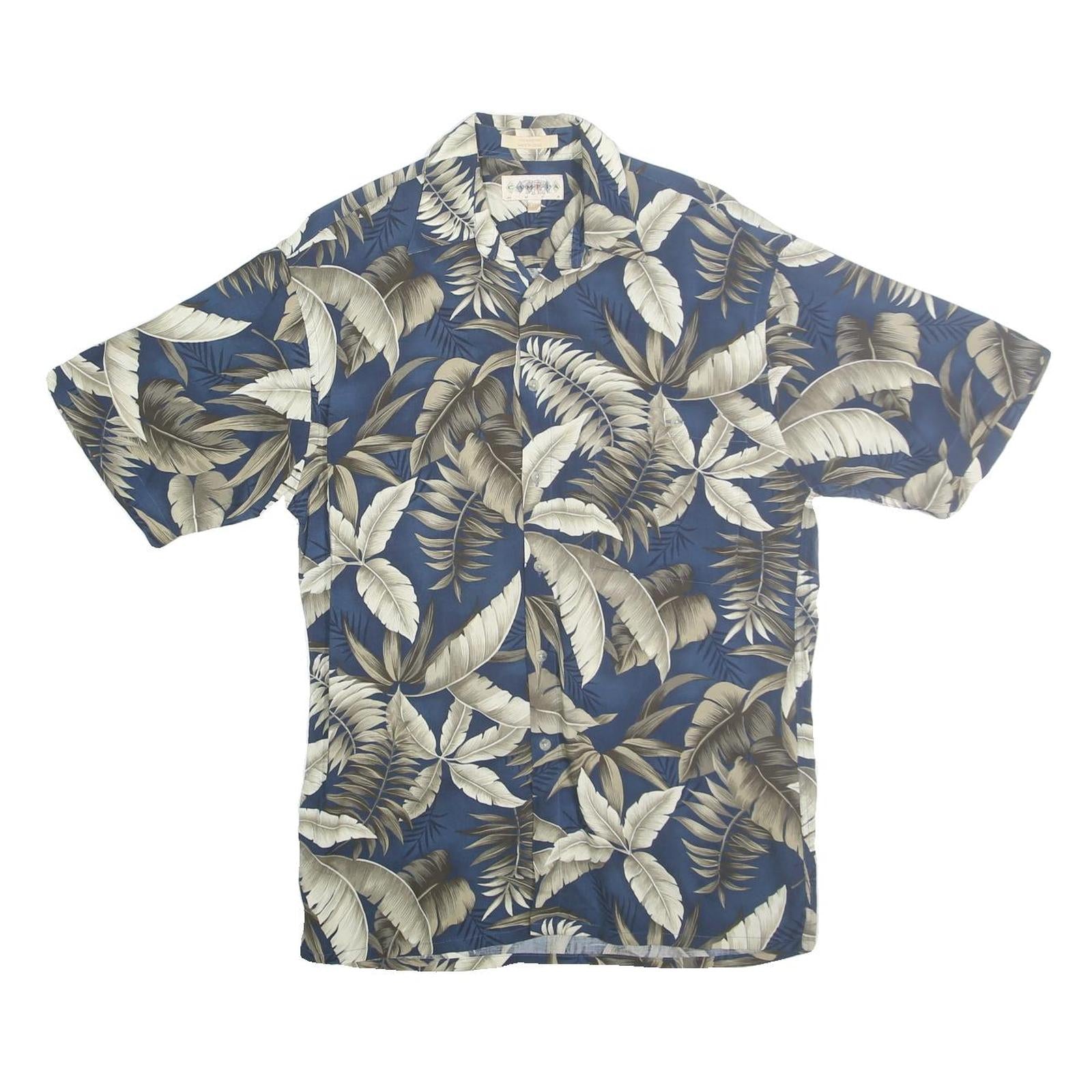 CAMPIA MODA Mens Blue & Cream Tropical Leaf Cotton Shirt S Summer Casual Refurbished - N/A refurbished available on Cerqular
