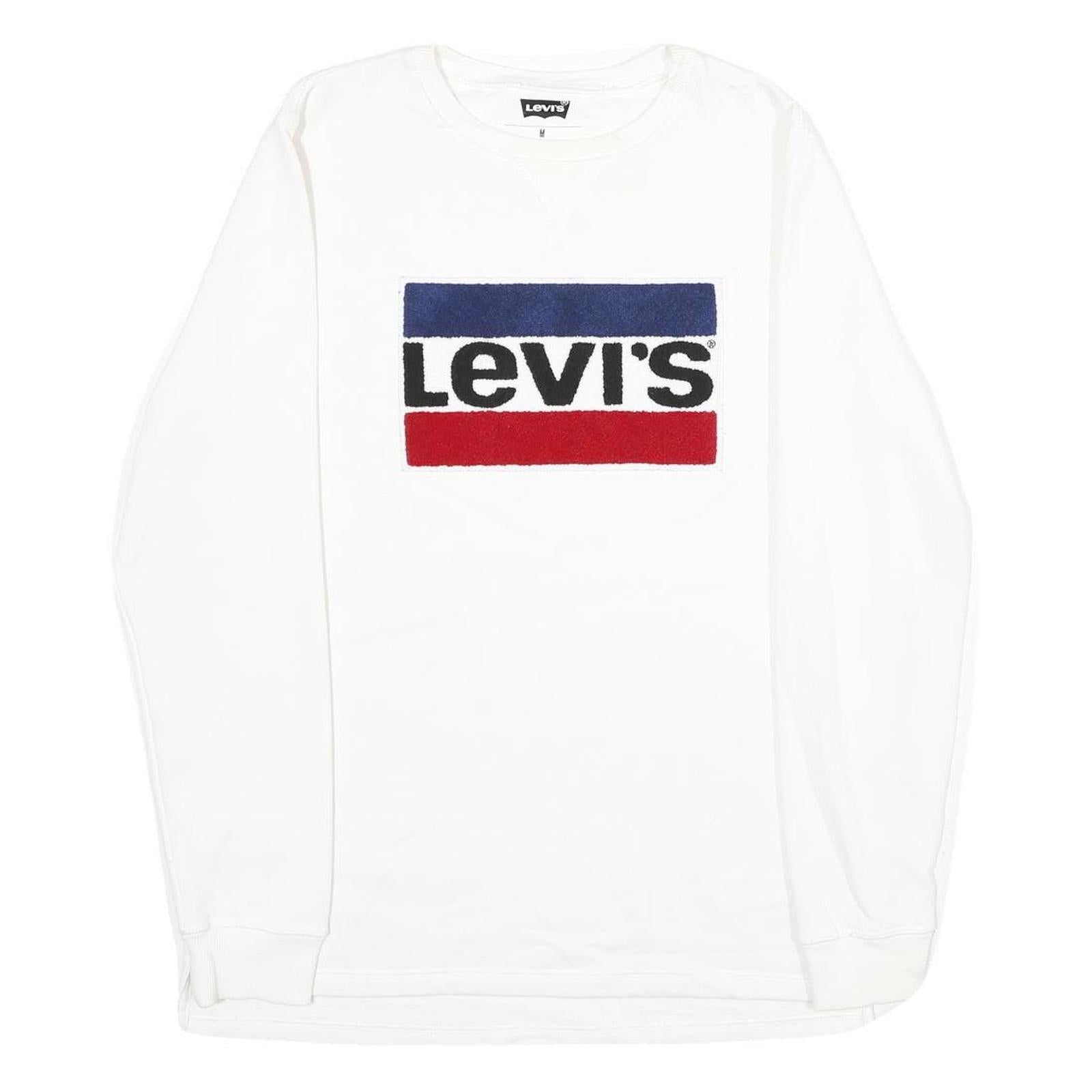 LEVI'S Mens White Cotton Blend Crew Neck Sweatshirt M Logo Printed Pullover Refurbished - N/A refurbished available on Cerqular