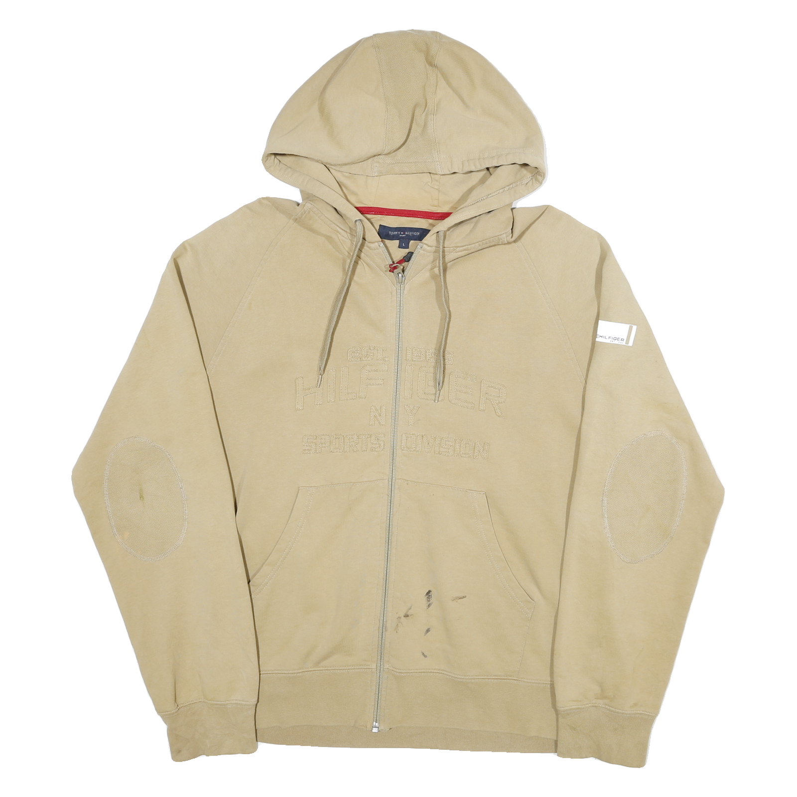 TOMMY HILFIGER Mens Beige Zip Up Hoodie L Cotton Blend Lightweight Casual Refurbished - N/A refurbished available on Cerqular