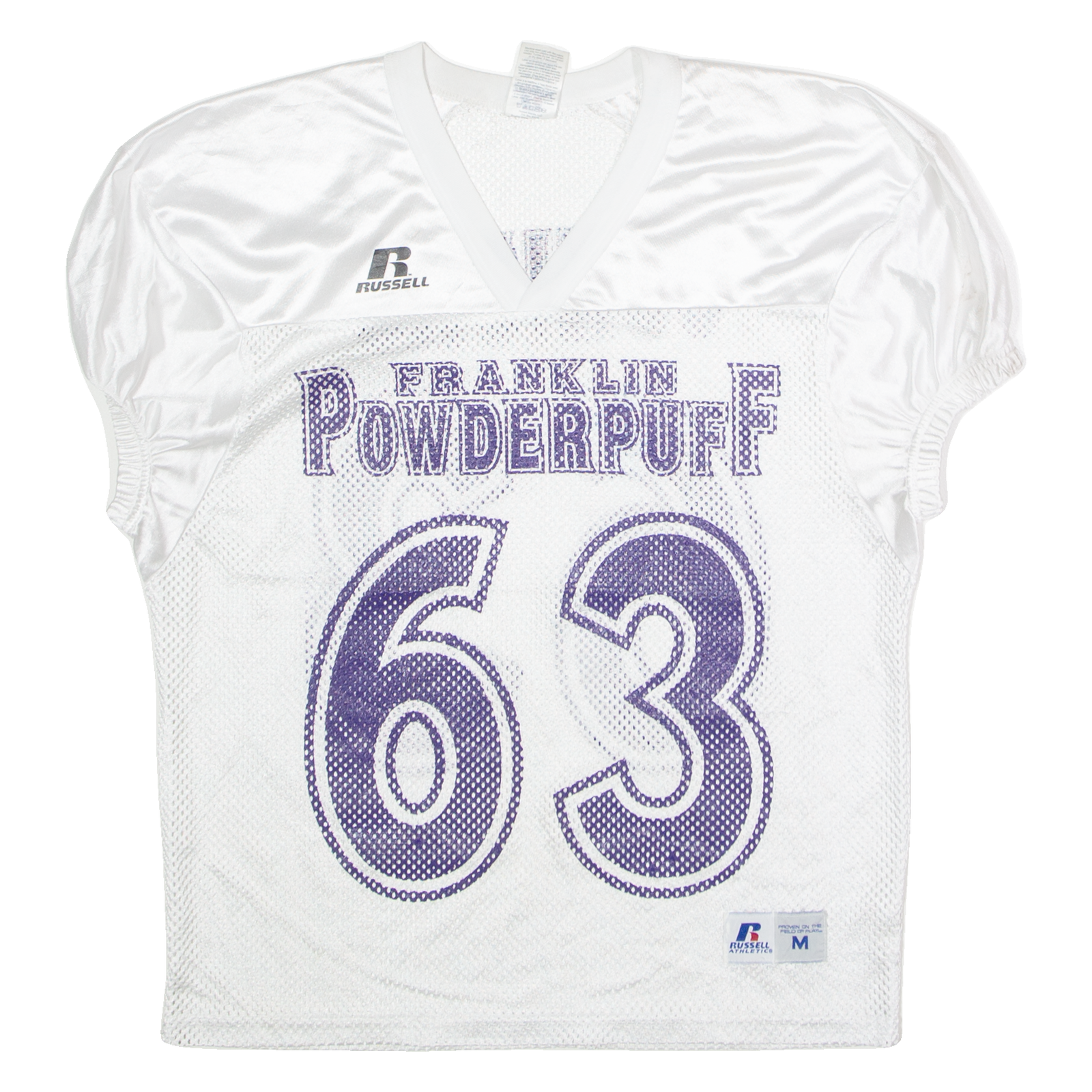 RUSSELL ATHLETIC Franklin Powderpuff Juniors #63 Cropped Mens Jersey White USA Nylon M Refurbished - N/A refurbished available on Cerqular