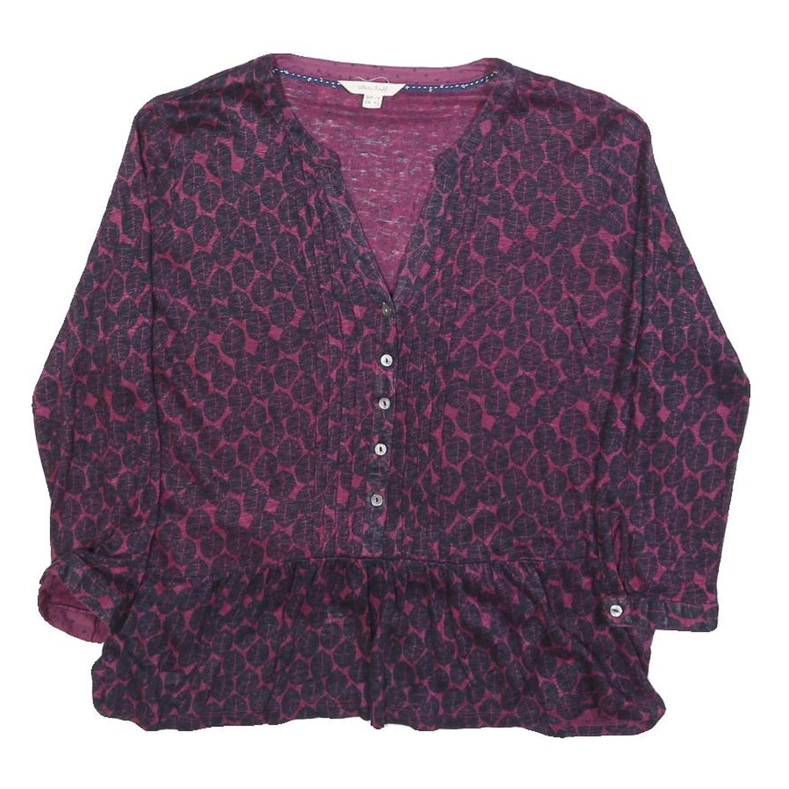 WHITE STUFF Womens Purple Printed Long Sleeve V-Neck Blouse UK 14 Cotton Blend Refurbished - N/A refurbished available on Cerqular