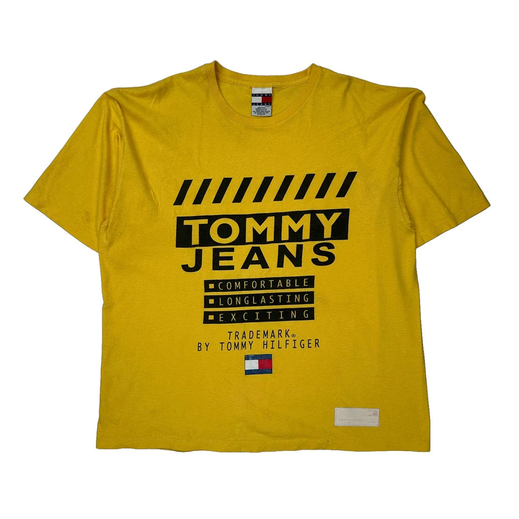 Made In USA Tommy Jeans T-Shirt - XL Yellow Cotton Refurbished - Thrifted (note: this is a term often used to describe second- refurbished available on Cerqular