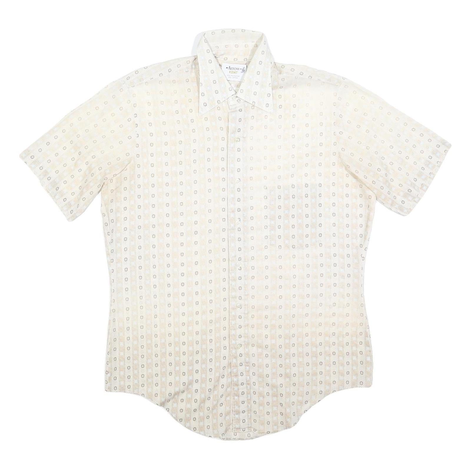 ARROW Mens Cream & Beige Patterned Short Sleeve Shirt L Summer Cotton Focus Refurbished - N/A refurbished available on Cerqular